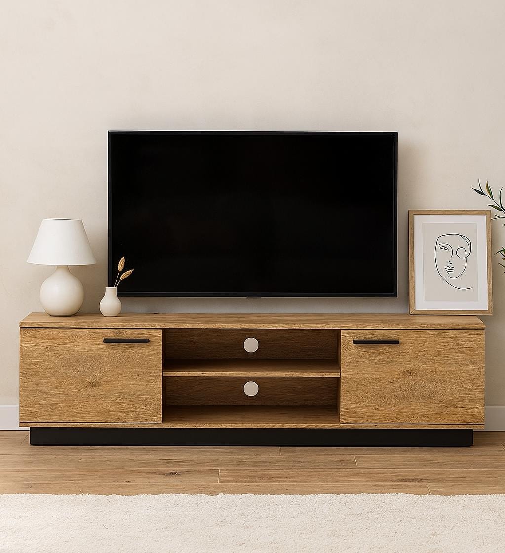 Meuble TV en Chêne Élégant avec Base Noire - Design Moderne et Résistance Supérieure - Decora Home