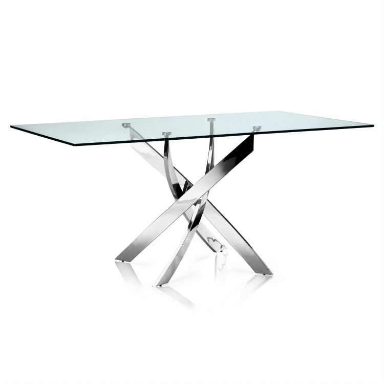 Table à Manger ALIA rectangulaire plateau en verre trempé et Pieds couleur argentée