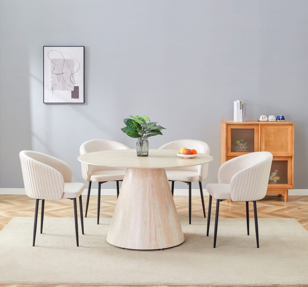 Table repas – Élégance naturelle et design contemporain – Céramique effet travertin – 120 cm|Offre Spéciale|Decora Home