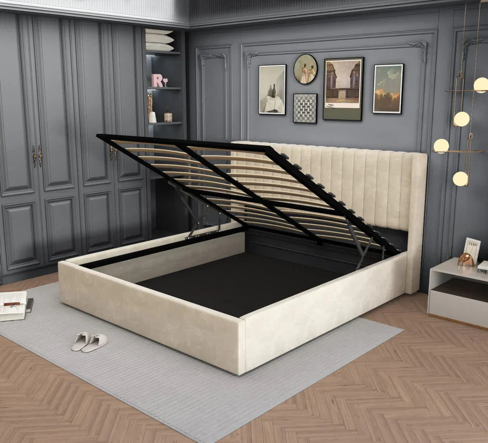 Lit Double Coffre AMÉLIA en Velours – Élégance, Confort et Rangement - Decora Home