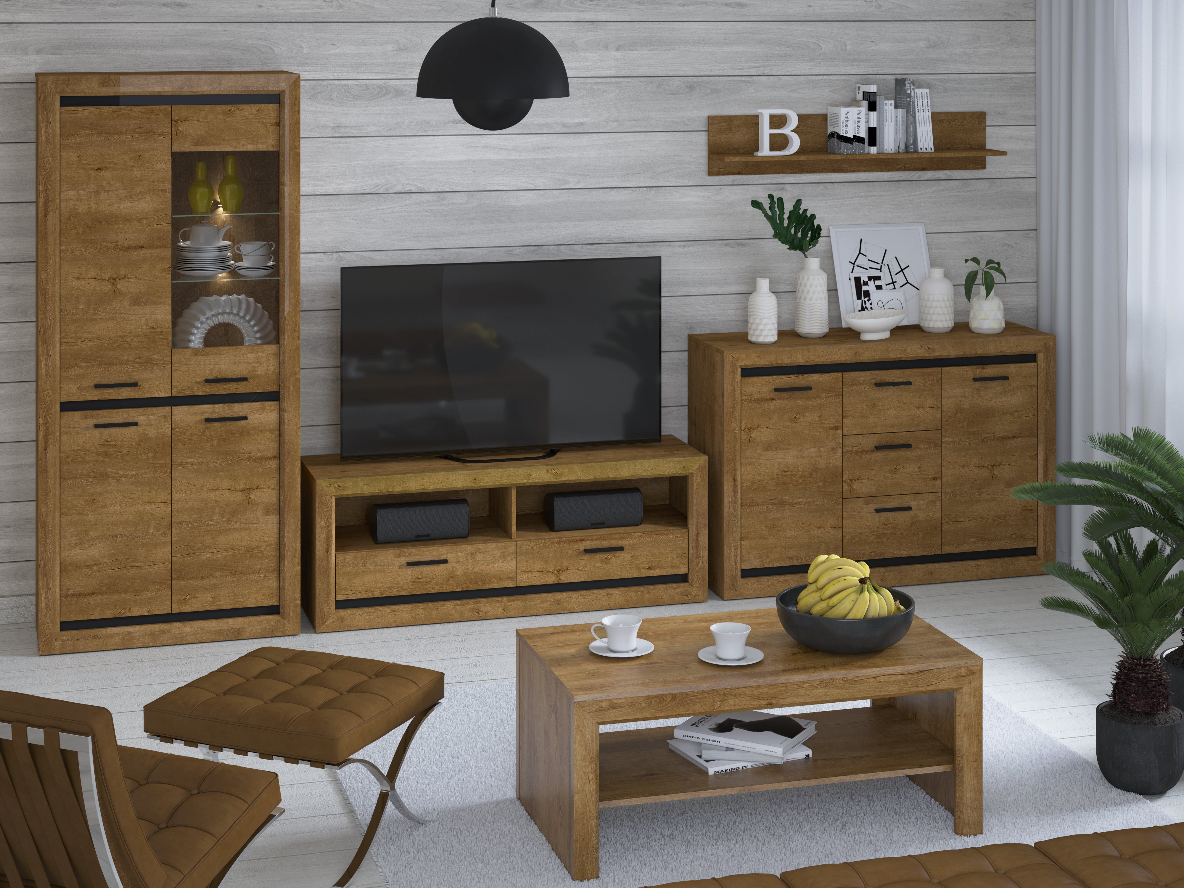 Commode, Buffet, Buffet Chêne de Lefkas & Noir – 2 Tailles au Choix – Style Industriel avec Tiroirs à Extension Complète - Decora Home