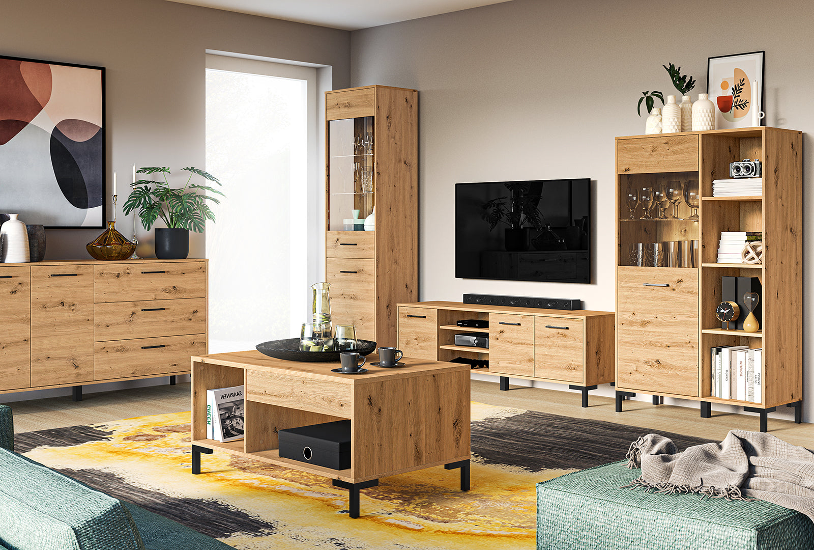 Vitrine haute en chêne artisanal – Modularité droite/gauche & éclairage LED en option - Decora Home