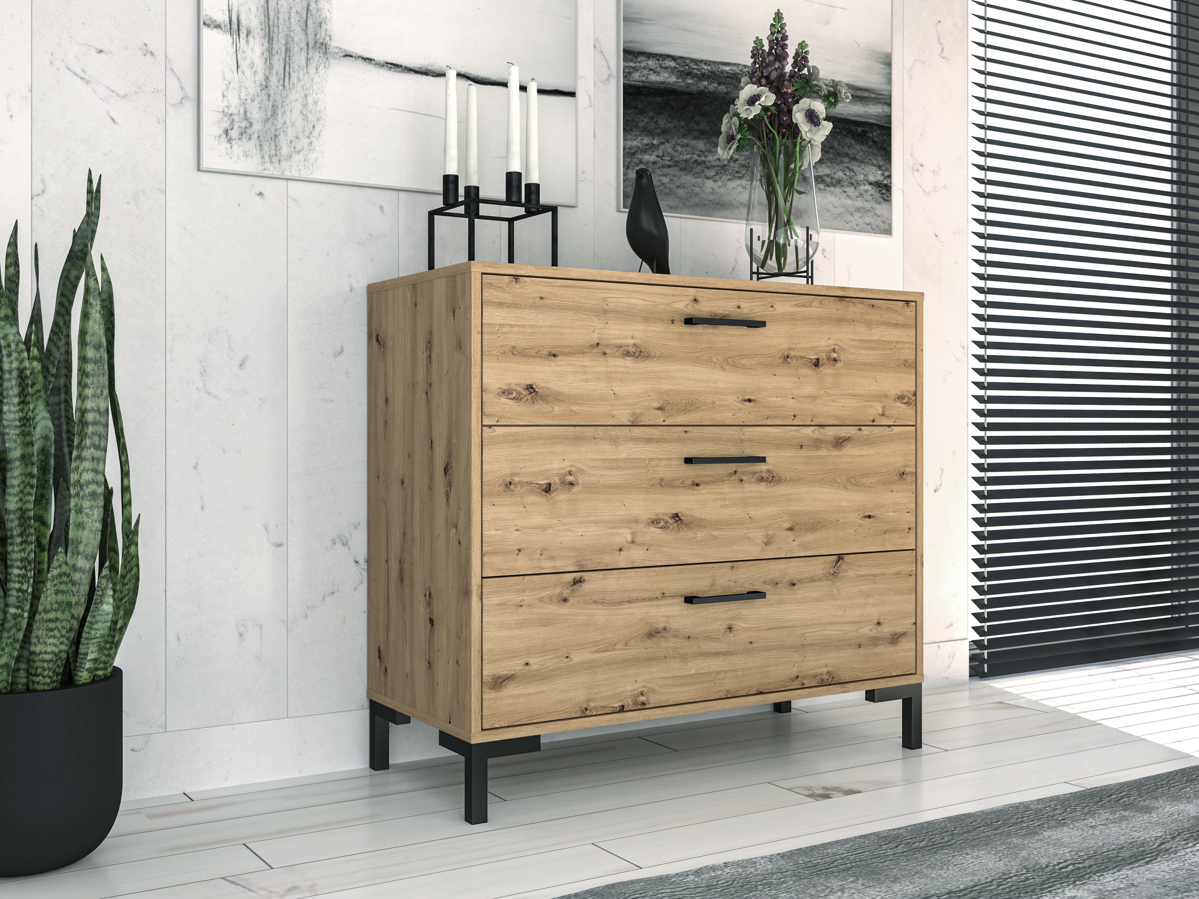 Commode, Buffet, Buffet en Chêne Artisanal avec Bordure ABS – Élégance et Praticité pour Votre Espace - Decora Home
