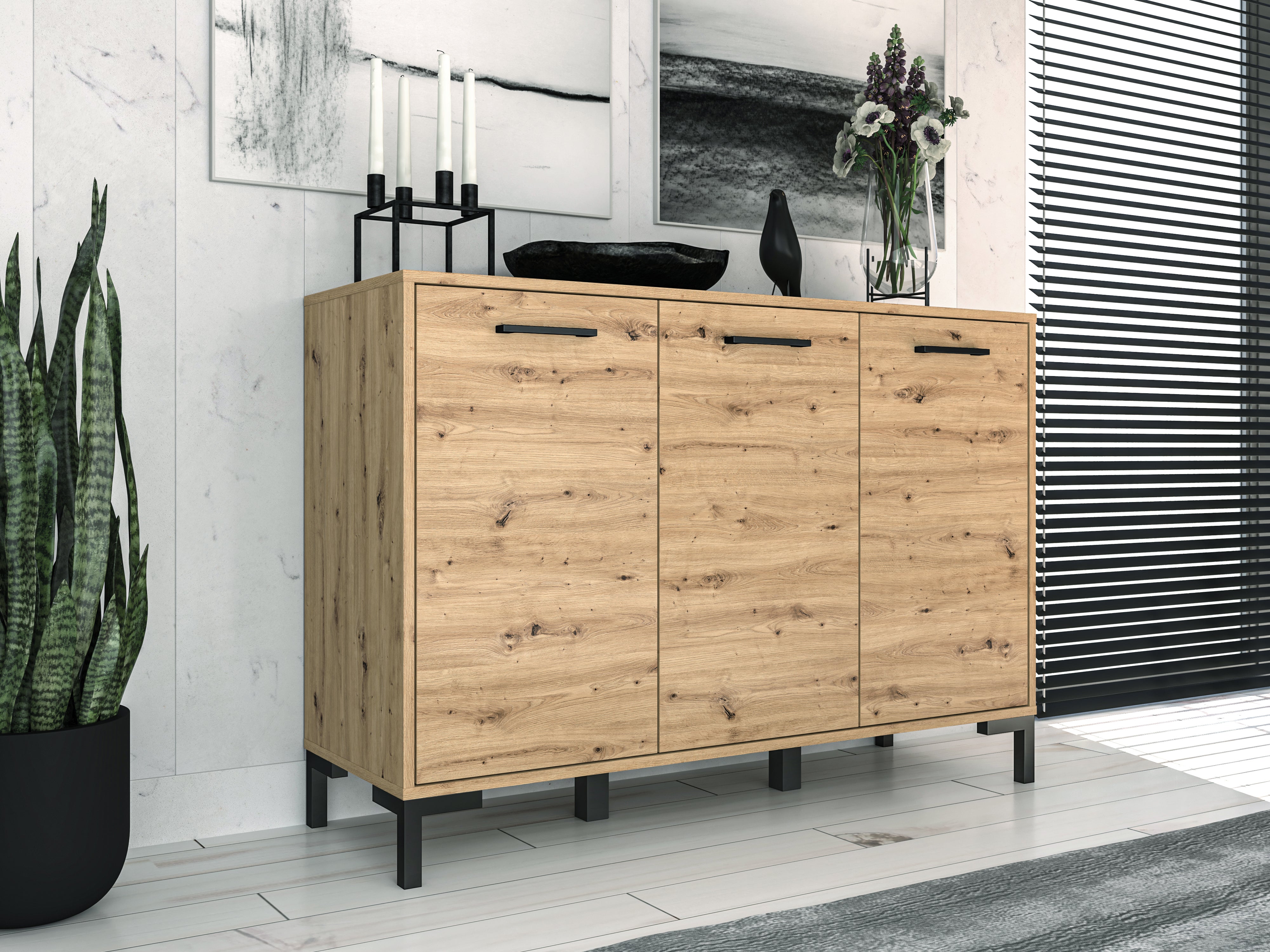 Commode, Buffet, Buffet en Chêne Artisanal avec Bordure ABS - Résistant et Élégant pour un Design Moderne - Decora Home
