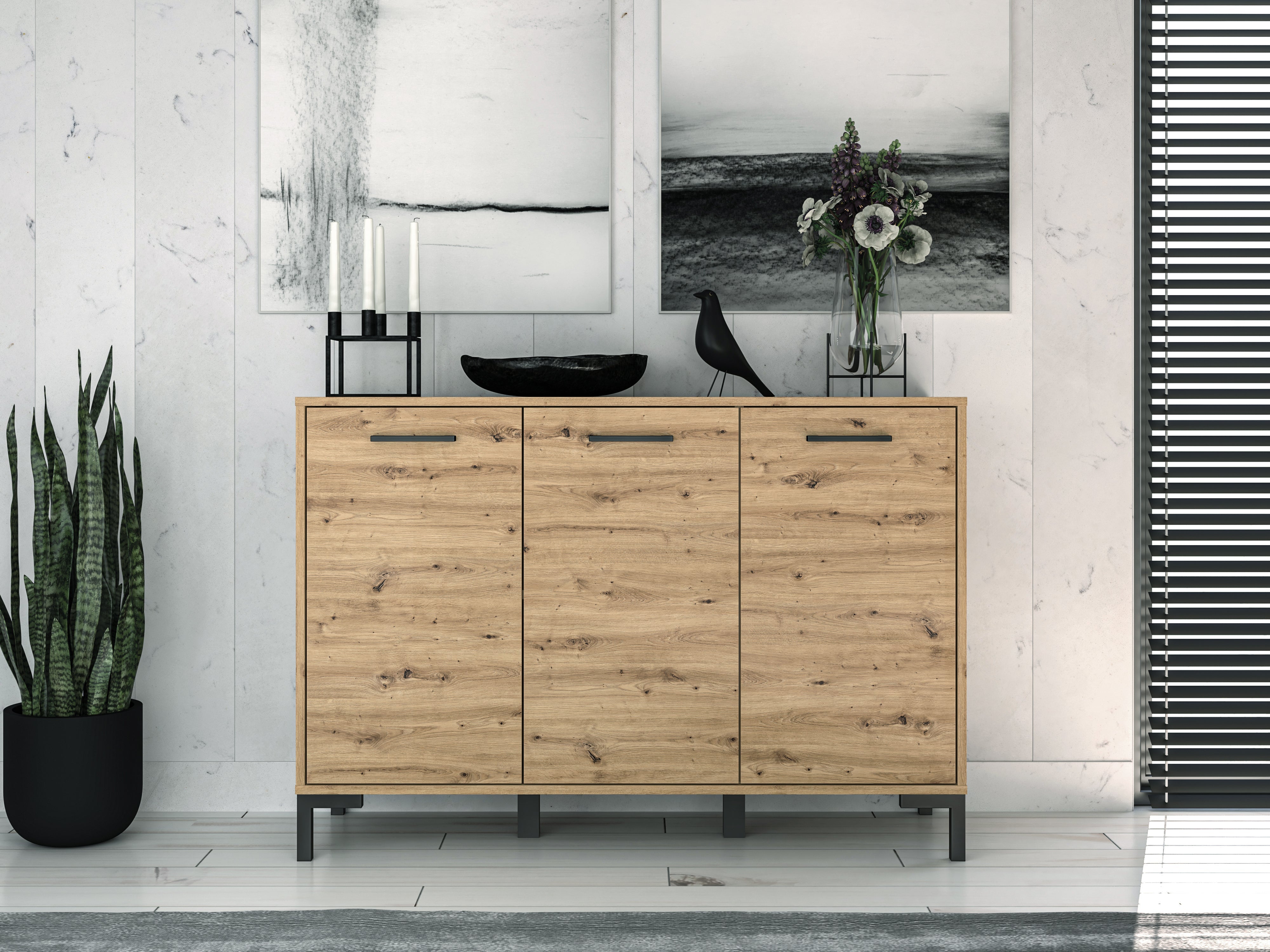 Commode, Buffet, Buffet en Chêne Artisanal avec Bordure ABS - Résistant et Élégant pour un Design Moderne - Decora Home