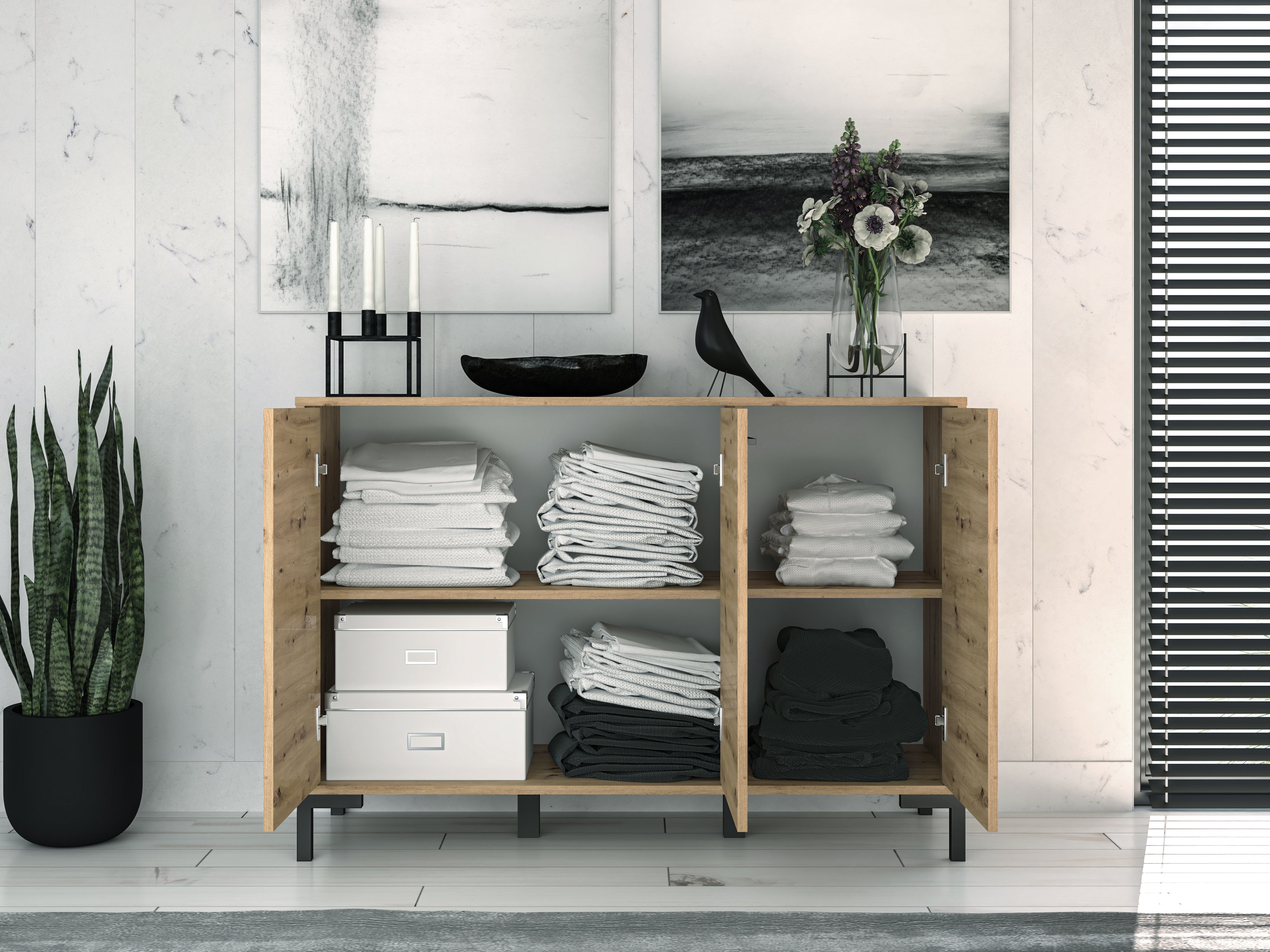 Commode, Buffet, Buffet en Chêne Artisanal avec Bordure ABS - Résistant et Élégant pour un Design Moderne - Decora Home