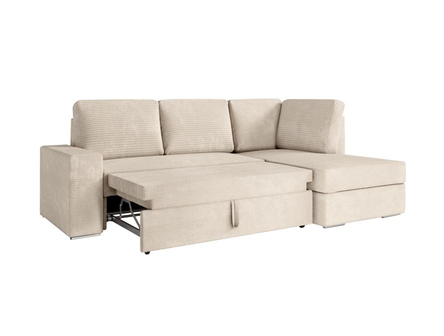 Canapé d'angle fixe convertible avec coffre en velours cotelé - Decora Home