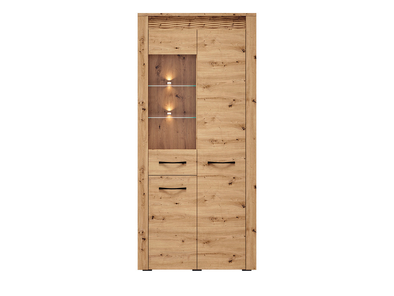 Vitrine en Chêne artisanal + MDF rainuré Chêne artisanal avec Éclairage Optionnel - Decora Home