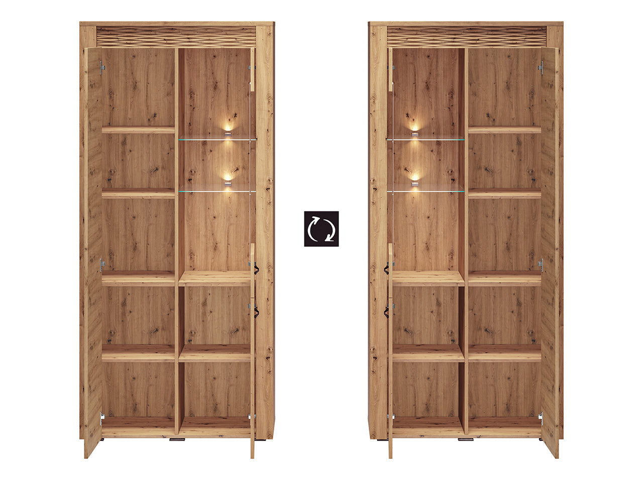 Vitrine en Chêne artisanal + MDF rainuré Chêne artisanal avec Éclairage Optionnel - Decora Home