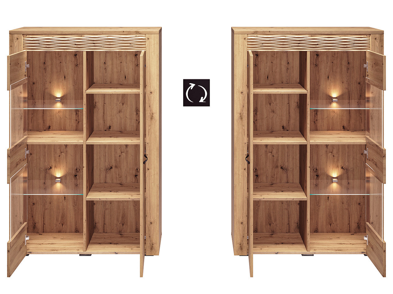Vitrine Élégante en Chêne Artisanal avec Étagères en Verre et Éclairage Optionnel - Decora Home