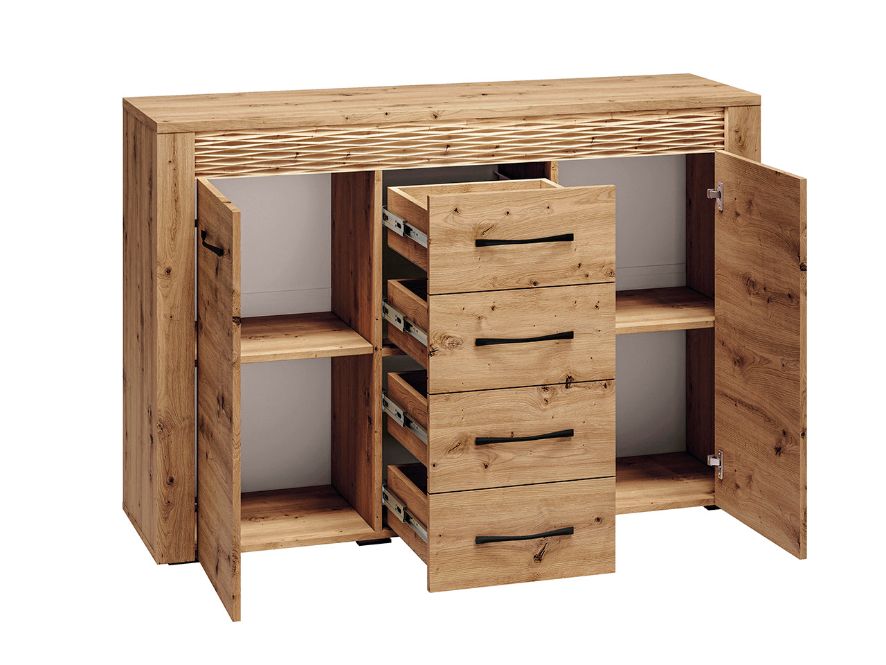 Commode, Buffet, Buffet Bas en Chêne Artisanal & MDF Rainuré – Série Artisan Épure - Decora Home