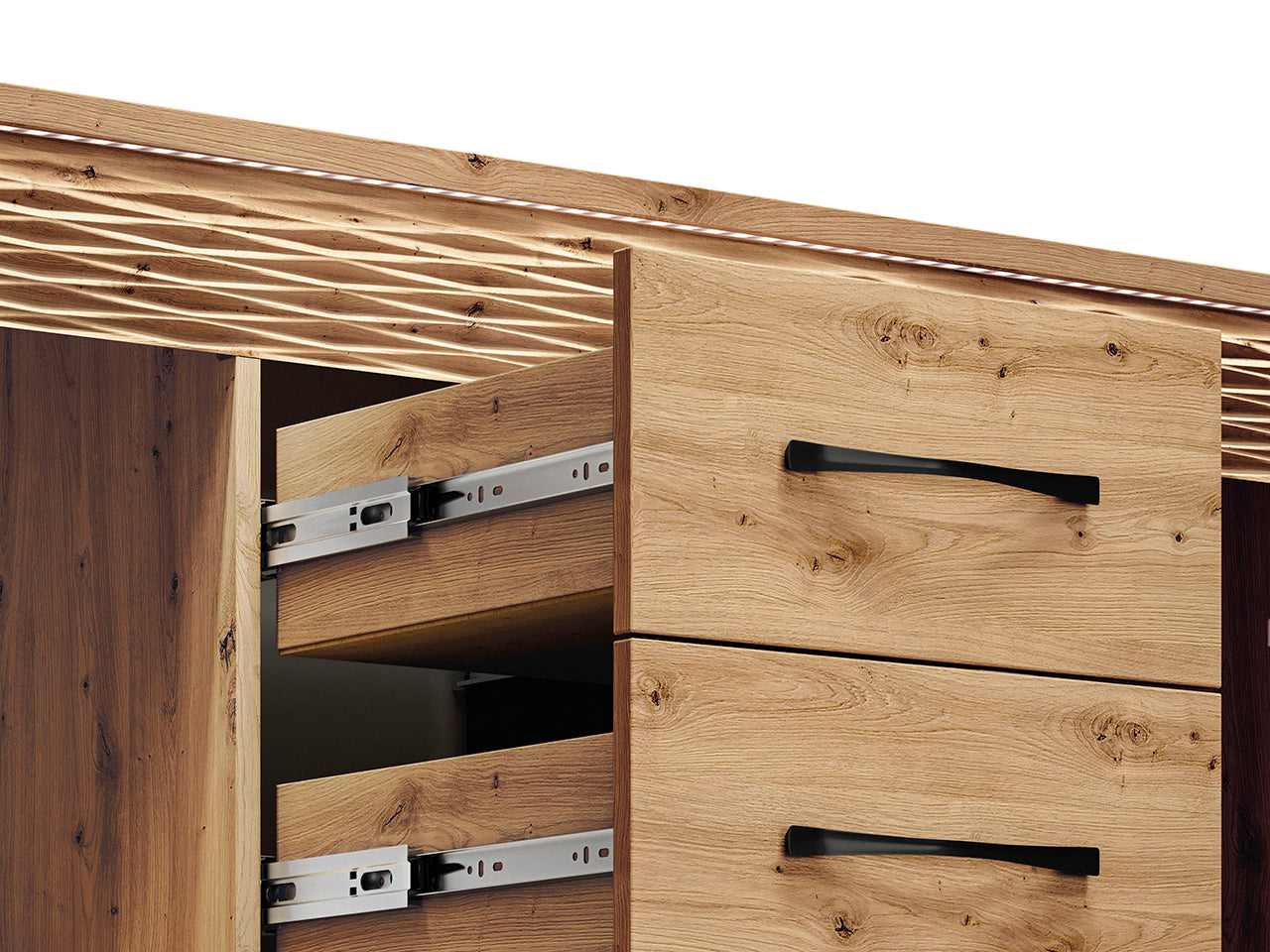 Commode, Buffet, Buffet Bas en Chêne Artisanal & MDF Rainuré – Série Artisan Épure - Decora Home