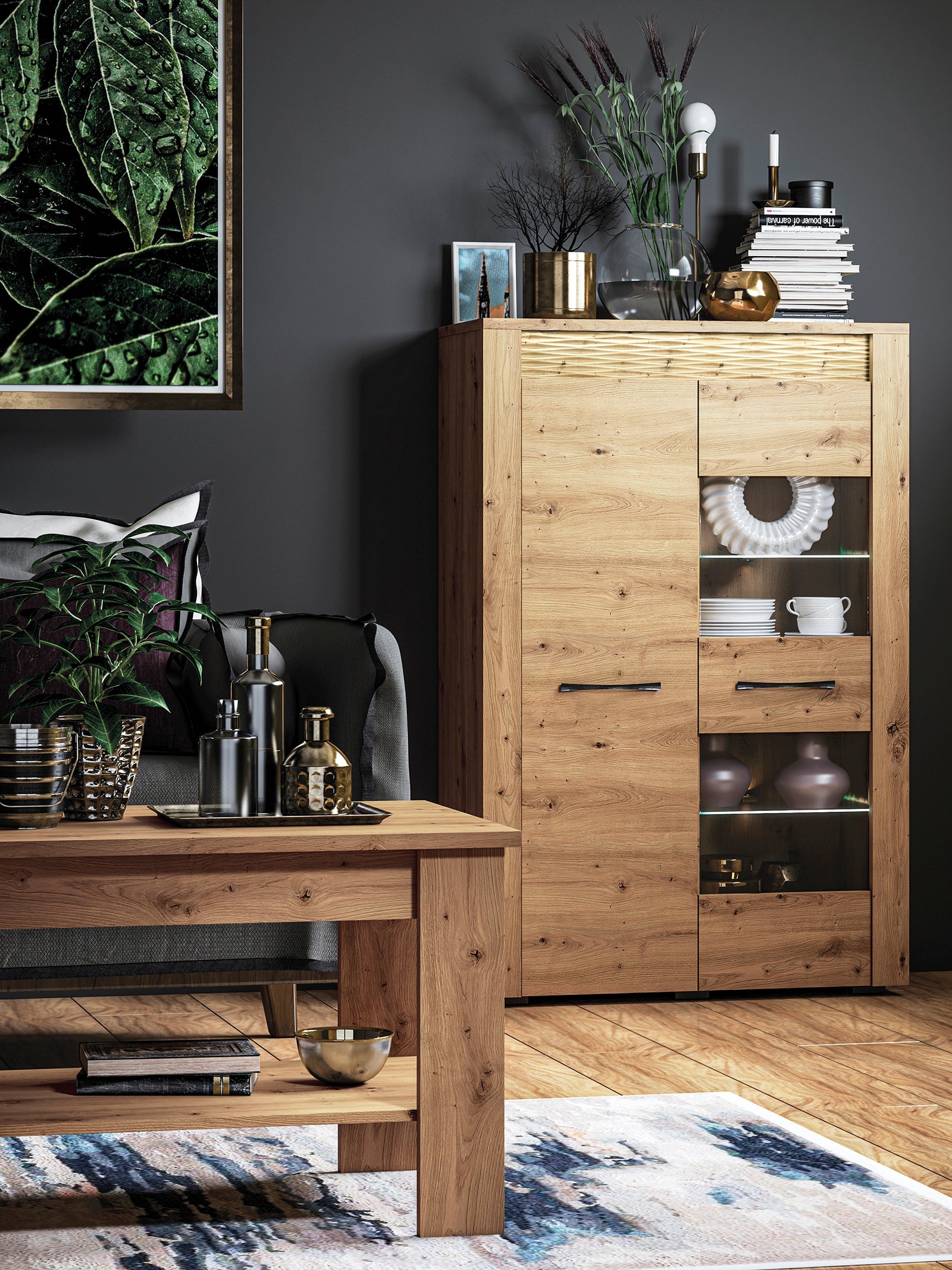 Vitrine Élégante en Chêne Artisanal avec Étagères en Verre et Éclairage Optionnel - Decora Home