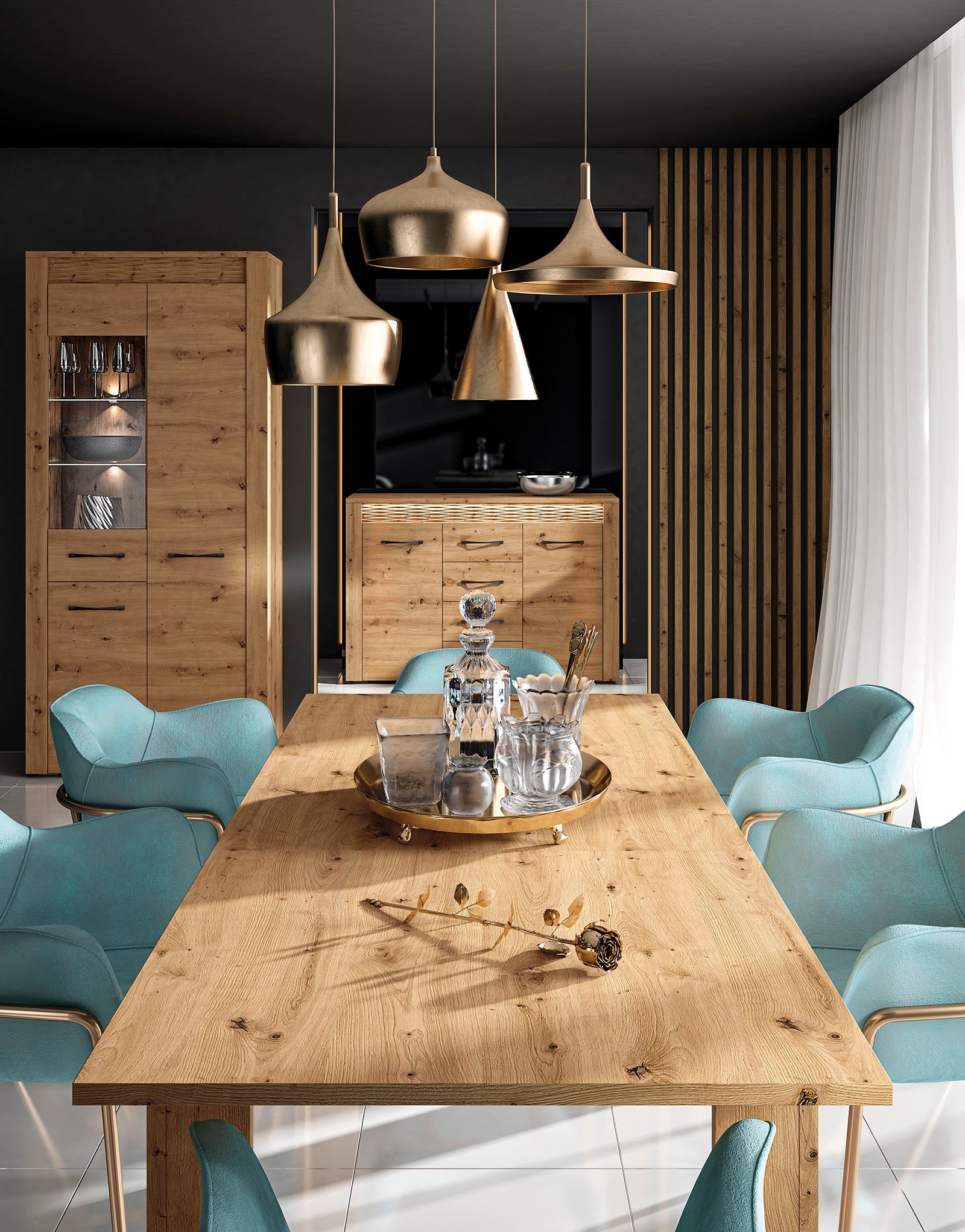 Commode, Buffet, Buffet Bas en Chêne Artisanal & MDF Rainuré – Série Artisan Épure - Decora Home