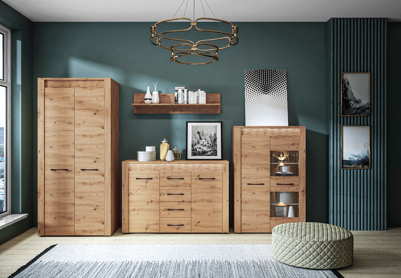 Commode, Buffet, Buffet Bas en Chêne Artisanal & MDF Rainuré – Série Artisan Épure - Decora Home