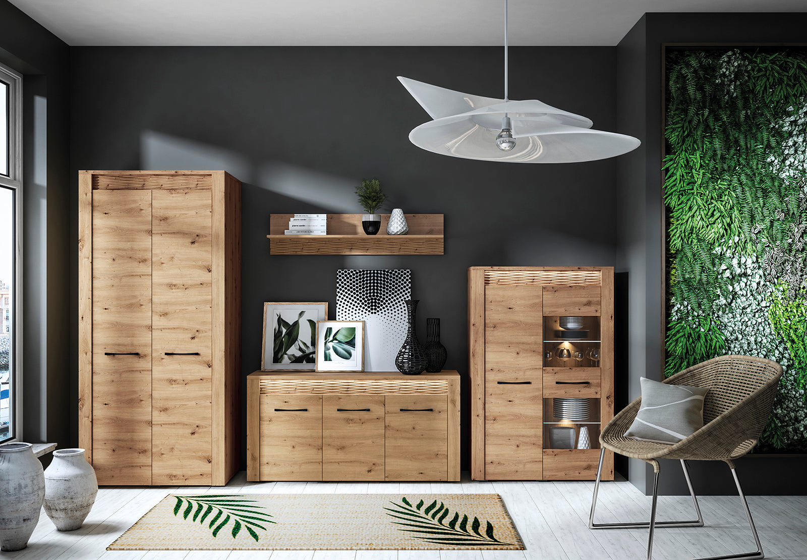Garde-Robe Moderne en Chêne artisanal + MDF rainuré Chêne artisanal - Élégance et Praticité - Decora Home