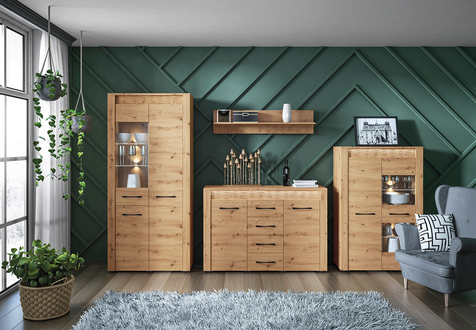 Commode, Buffet, Buffet Bas en Chêne Artisanal & MDF Rainuré – Série Artisan Épure - Decora Home