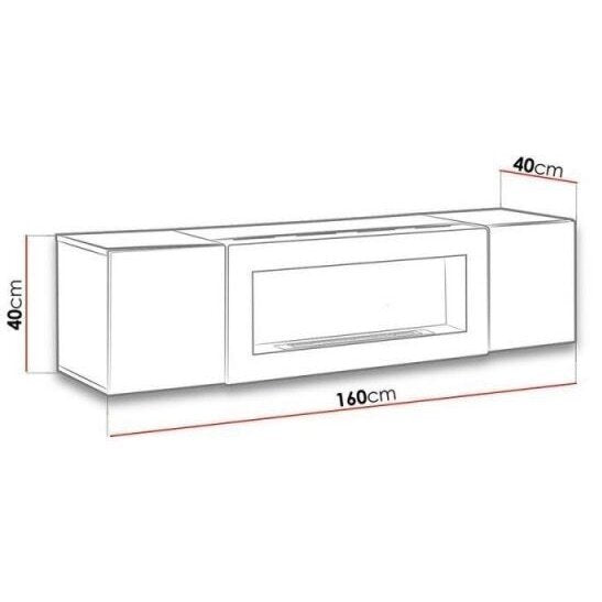 FLY wall hung TV unit avec cheminée bioéthanol, Perla Gray — vue 3