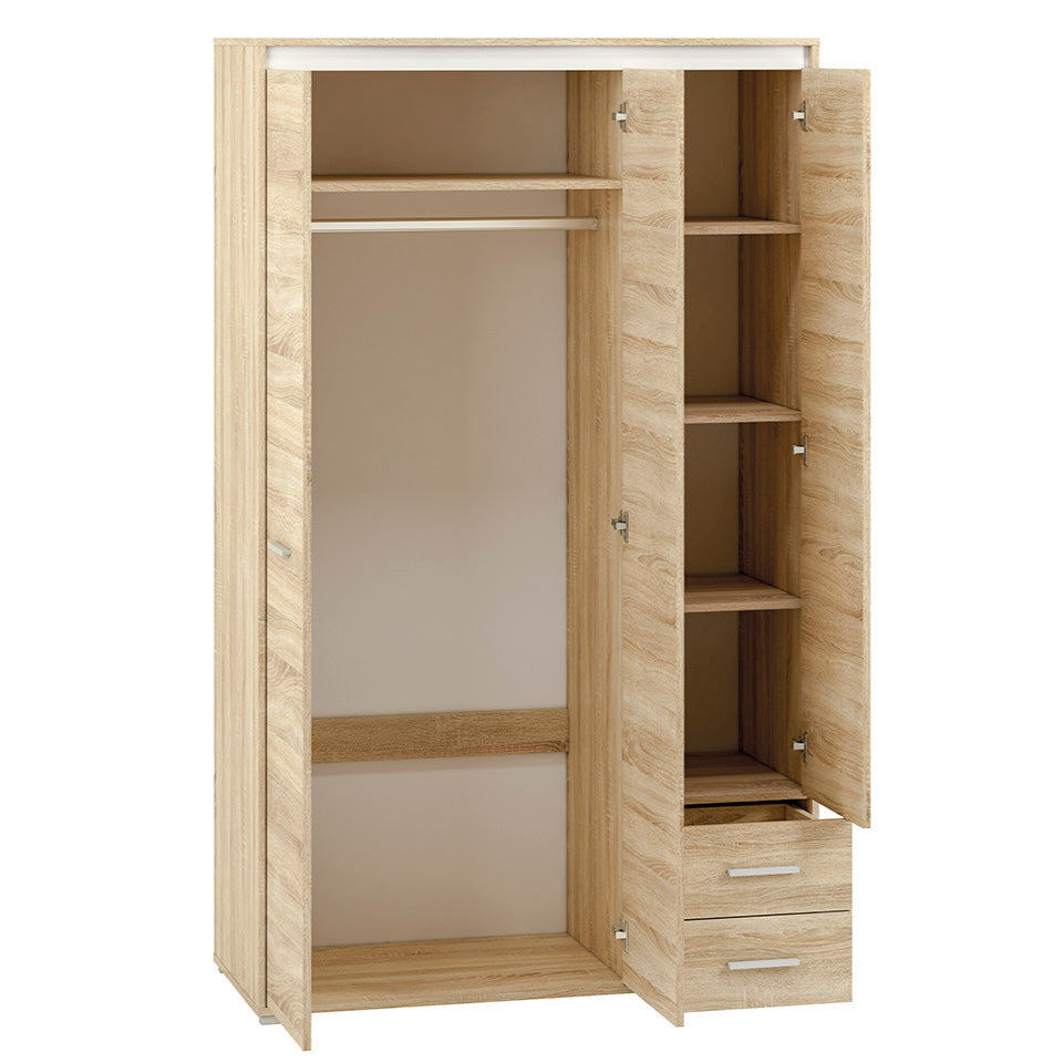 Armoire 3 Portes en Chêne Sonoma Clair avec Insertion Blanche et Anthracite – Grand Rangement, Finition Moderne - Decora Home