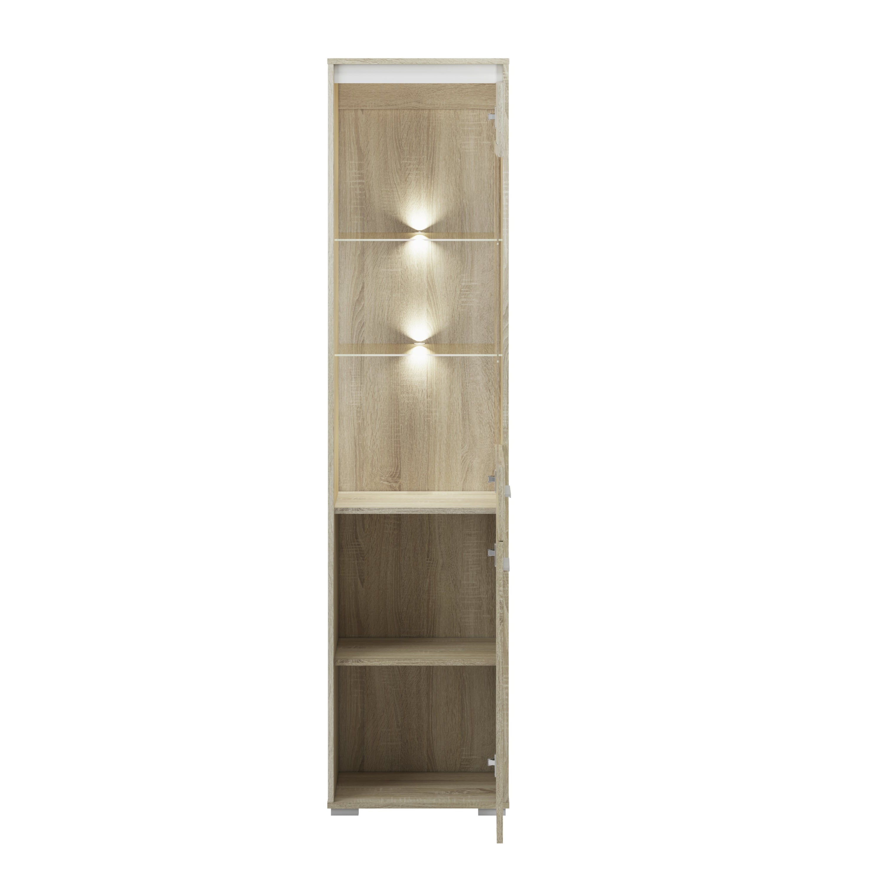 Vitrine Colonne avec Verre Trempé – Éclairage Optionnel – Design Sonoma Clair, Blanc et Anthracite - Decora Home
