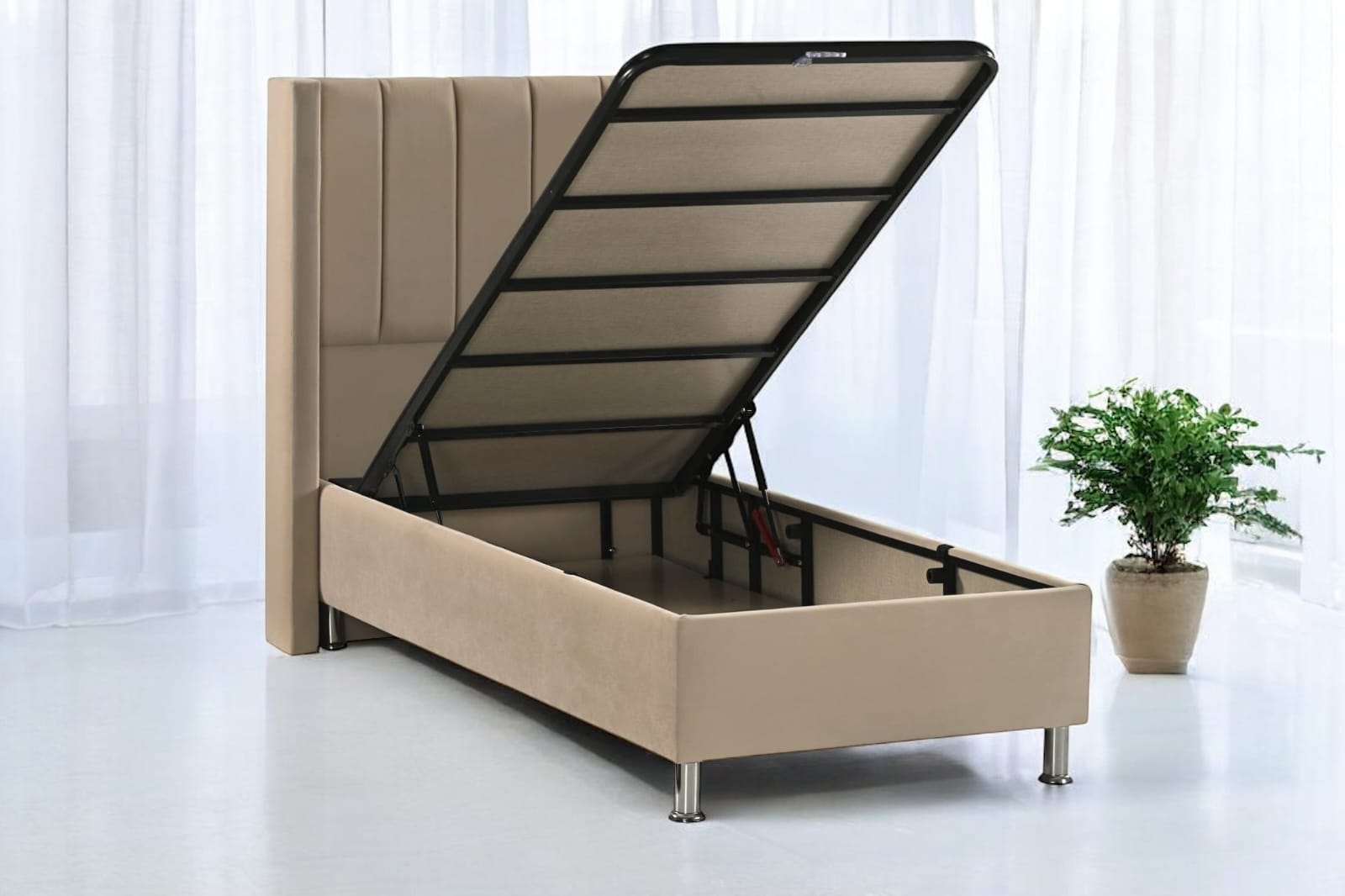 Lit avec Coffre de Rangement – Velours Gris ou Taupe 90x190 Cm - Decora Home