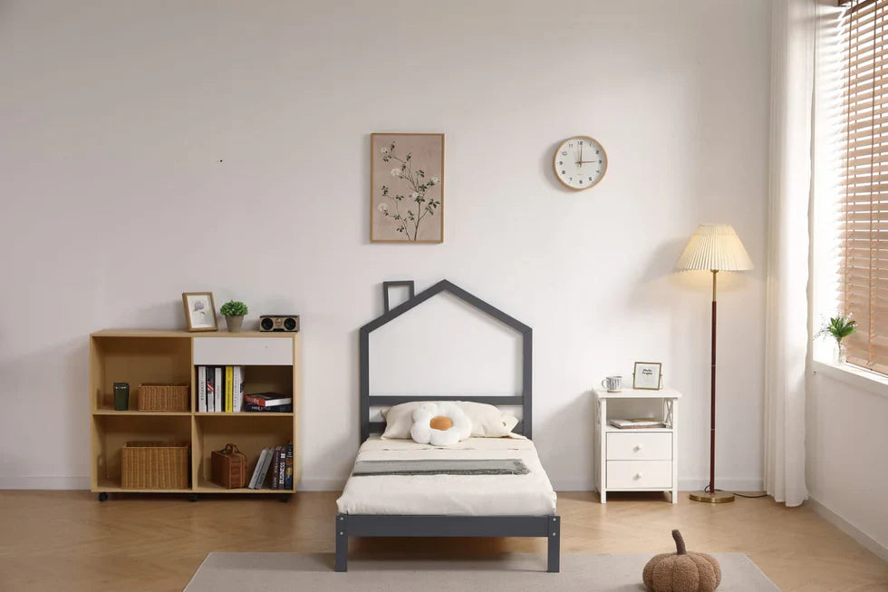 Lit Enfant – Design Naturel en Bois Blanc et Gris 90x190 cm - Decora Home