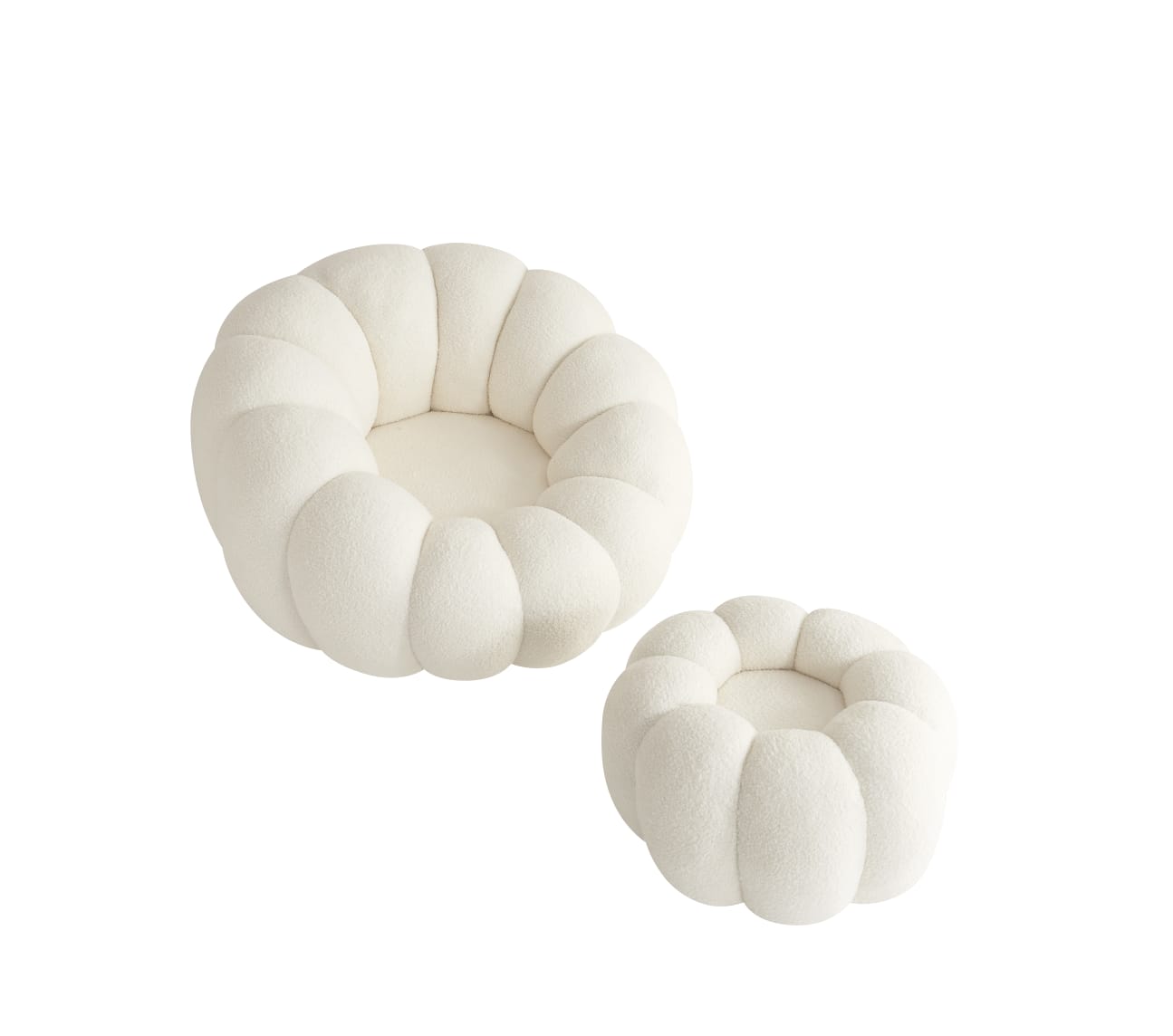 Fauteuil pivotant en tissu doudou beige avec pouf repose-pied – Confort et design cocooning - Decora Home