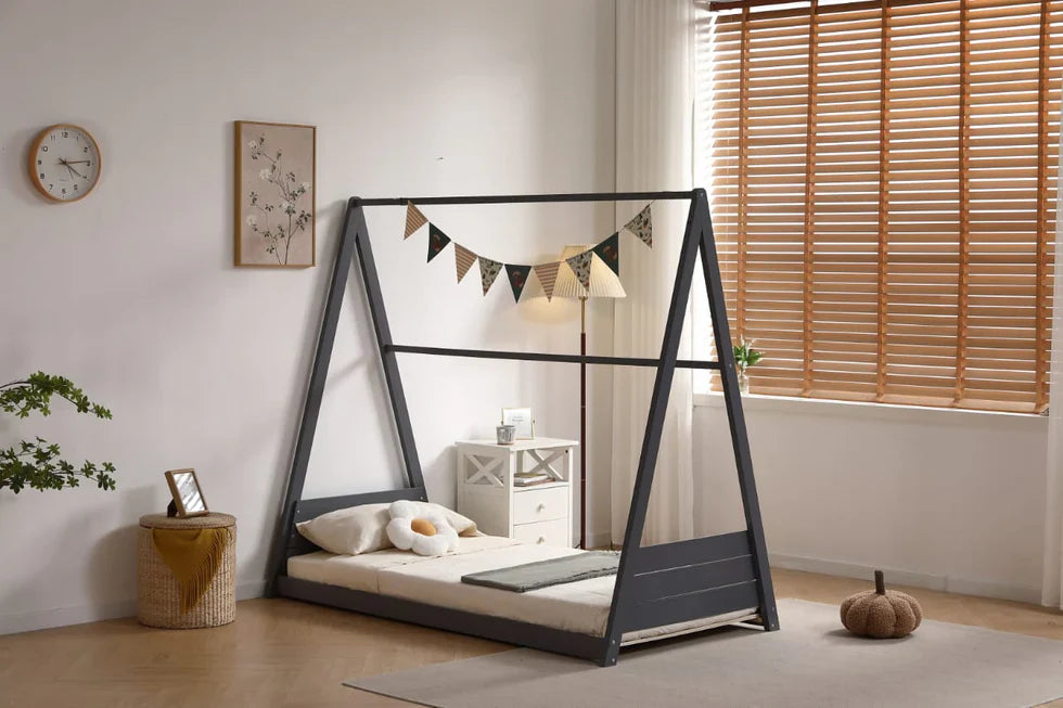 Lit simple Natura – Structure bois blanc & gris, ambiance naturelle 90x190 Cm - Decora Home