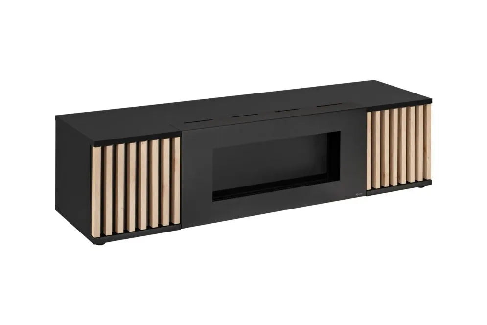Meuble TV CAMERON 160cm avec cheminée bioéthanol - Hickory Jackson - fond blanc