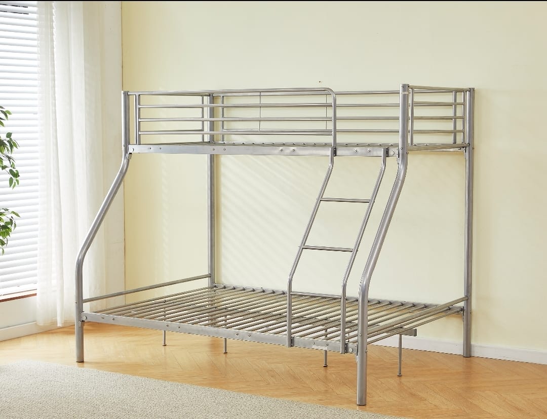 Lit superposé gris avec revêtement et sommiers en acier – 1+1 / 2+1 / 2+2 – 90x190 cm et 140x190 cm - Decora Home