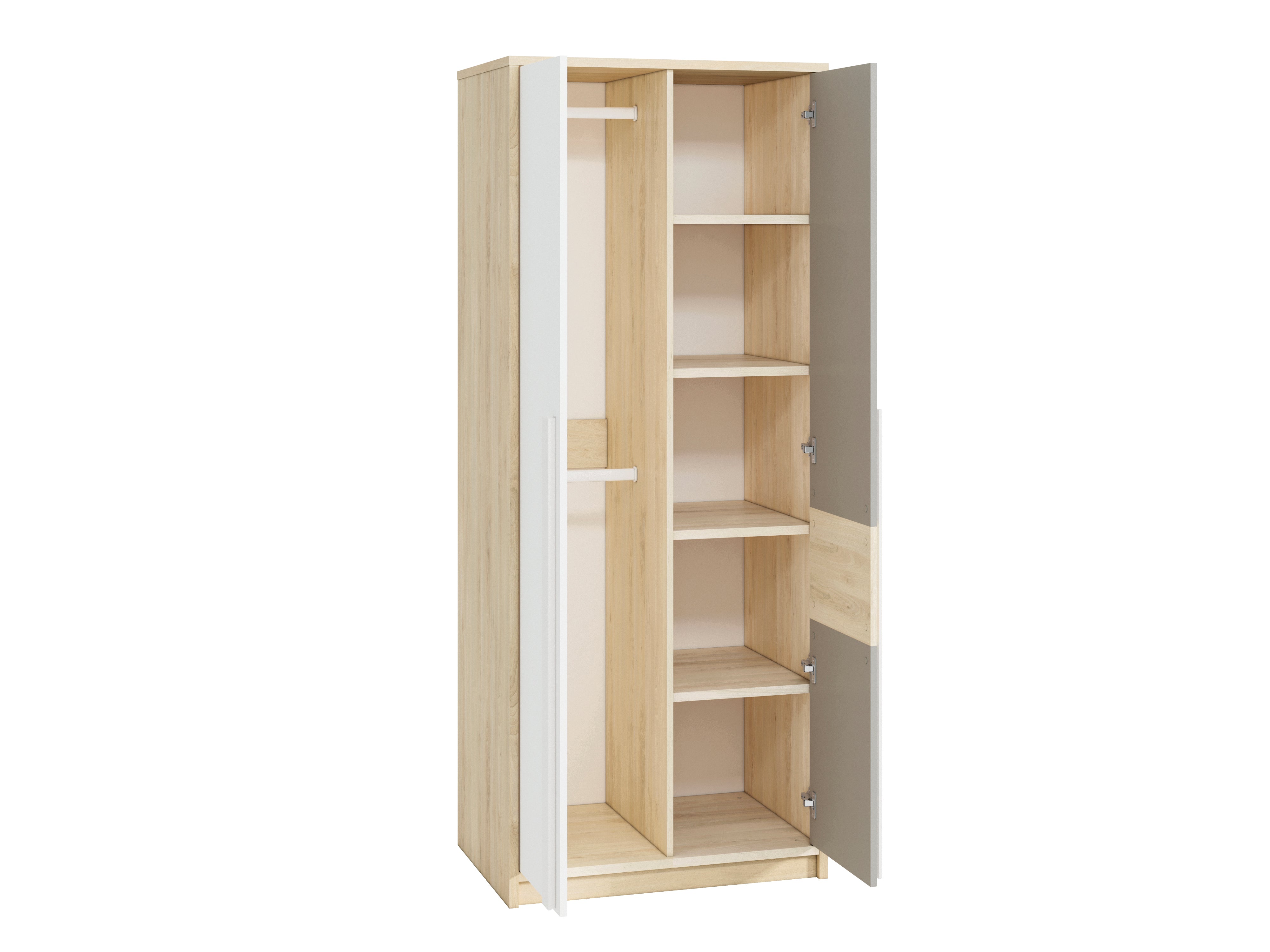 Armoire d'angle moderne Hêtre Fjord, Blanc & Gris Platine – Rangement optimisé avec bordure ABS, résistant à l'humidité et aux rayures - Decora Home