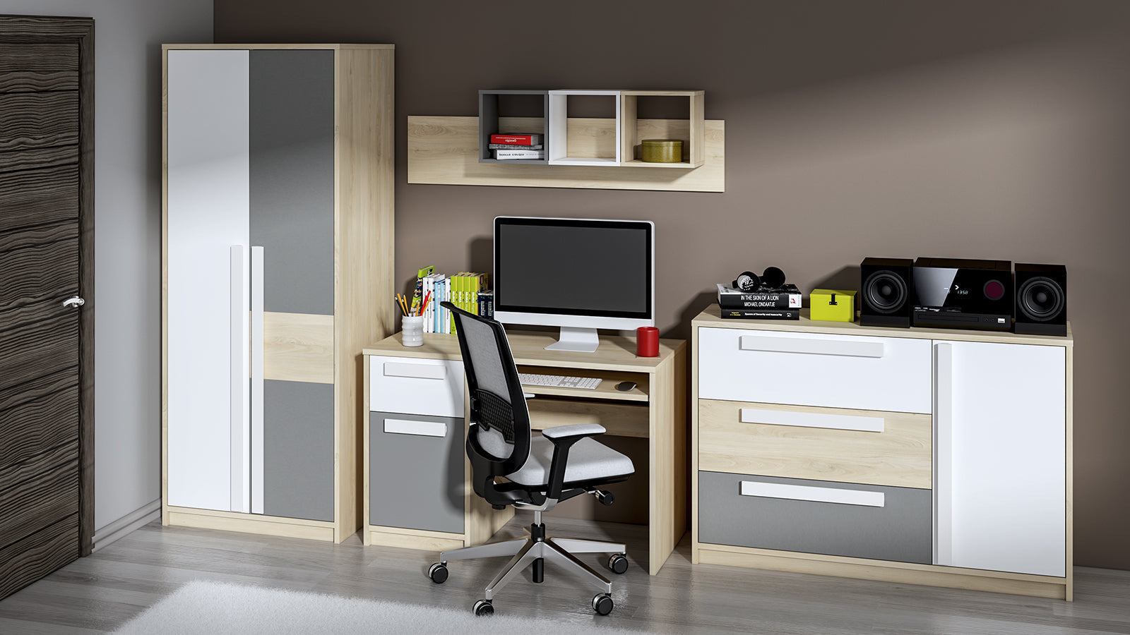 Commode, Buffet, Buffet moderne en Hêtre Fjord et Blanc avec tiroirs renforcés - Design élégant et rangement optimisé - Decora Home