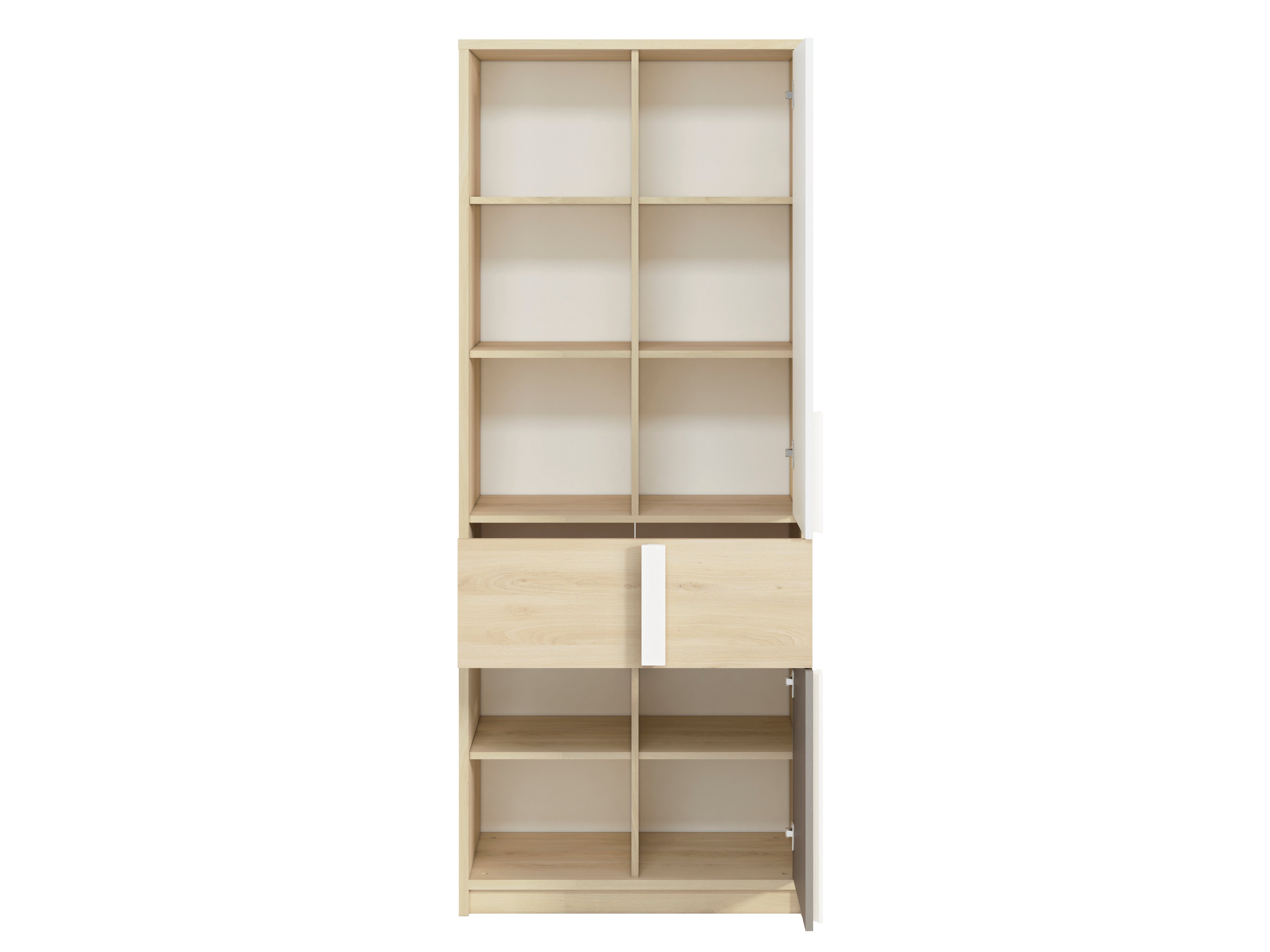 Etagère d'Angle Moderne Hêtre Fjord + Blanc avec Tiroirs Renforcés | Rangement Optimisé et Design Contemporain - Decora Home