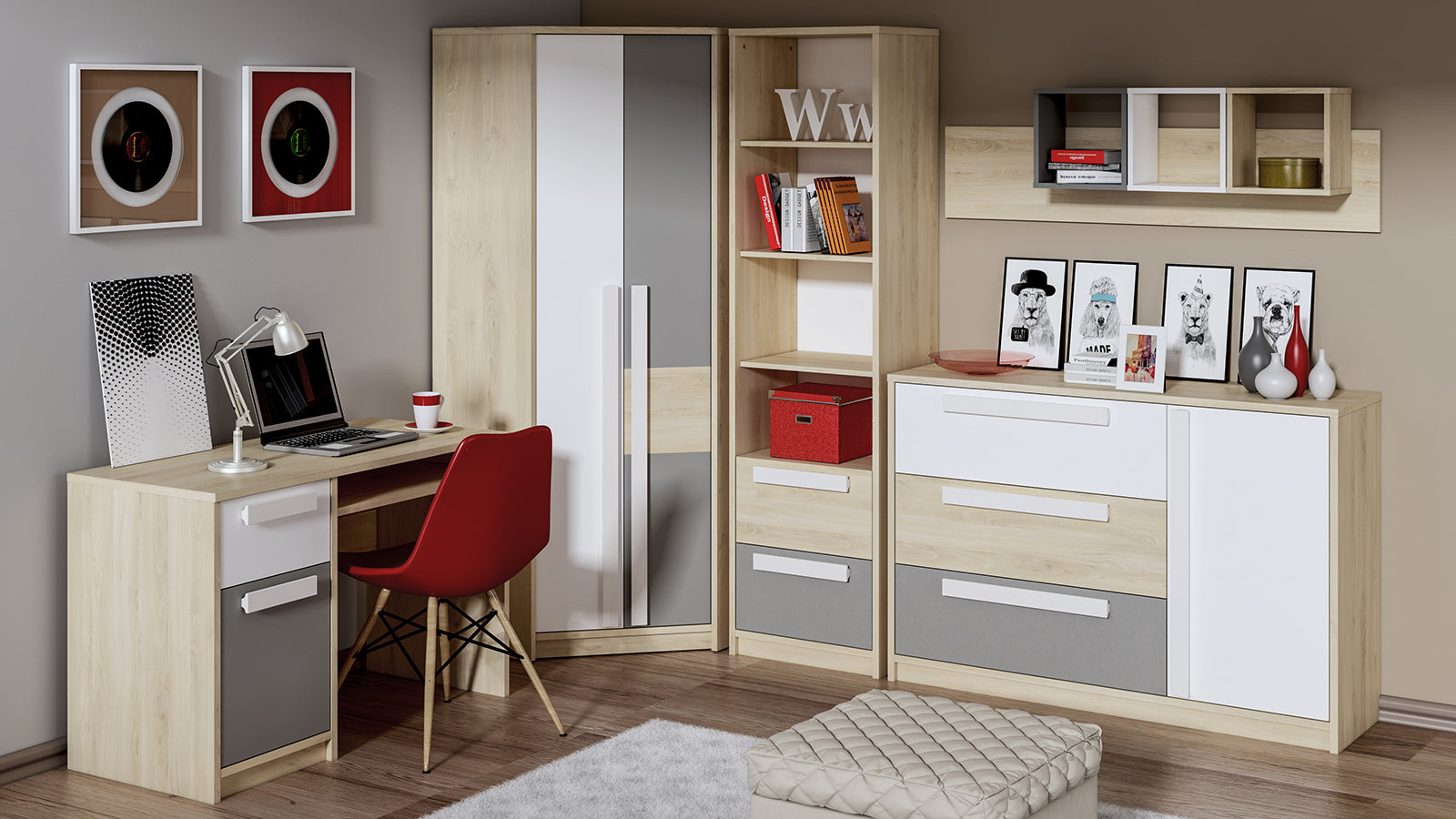 Commode, Buffet, Buffet moderne en Hêtre Fjord et Blanc avec tiroirs renforcés - Design élégant et rangement optimisé - Decora Home