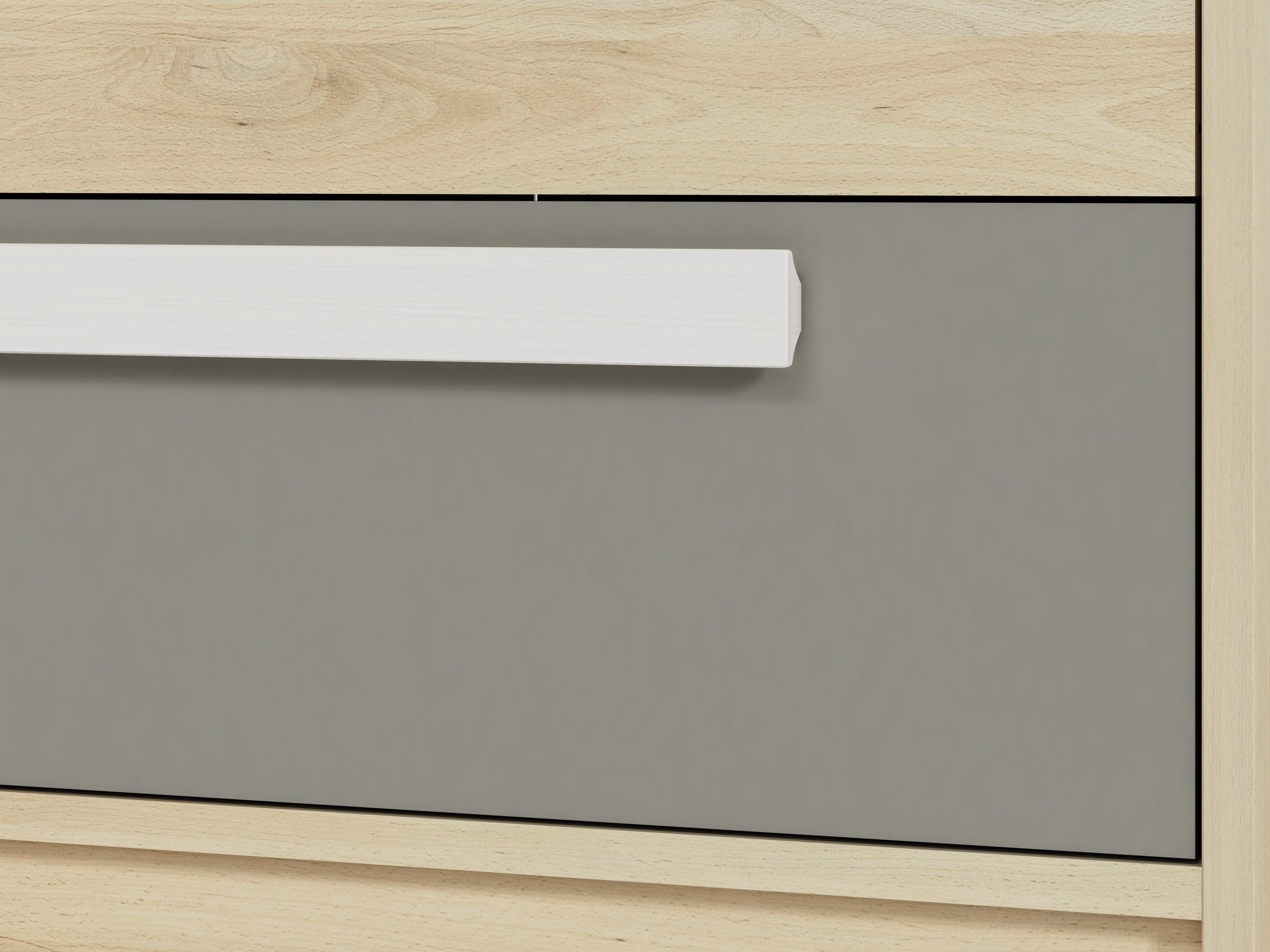 Commode, Buffet, Buffet contemporain avec tiroirs et portes en Hêtre Fjord, Blanc et Gris Platine – Rangement élégant et pratique - Decora Home