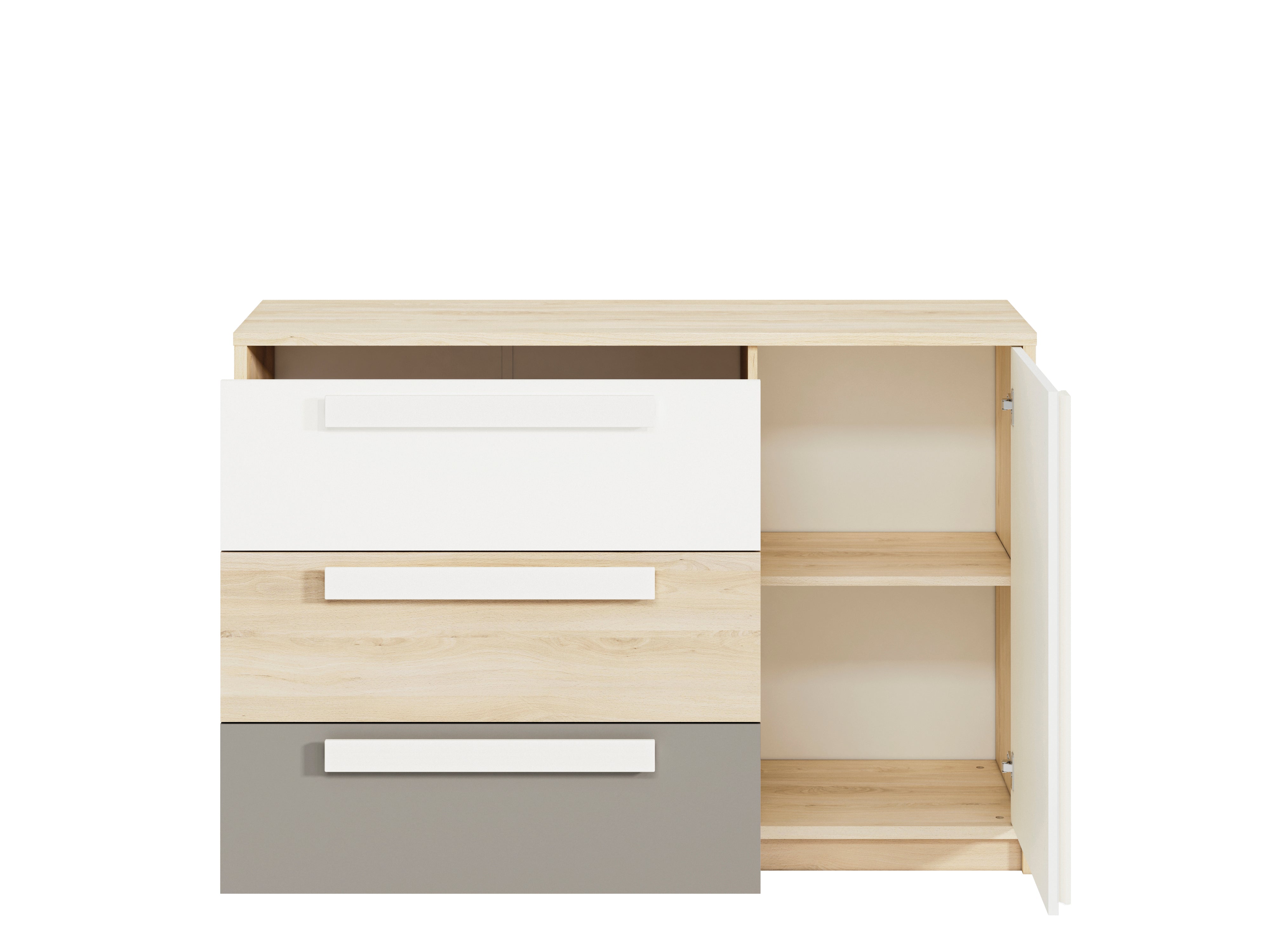 Commode, Buffet, Buffet moderne en Hêtre Fjord et Blanc avec tiroirs renforcés - Design élégant et rangement optimisé - Decora Home