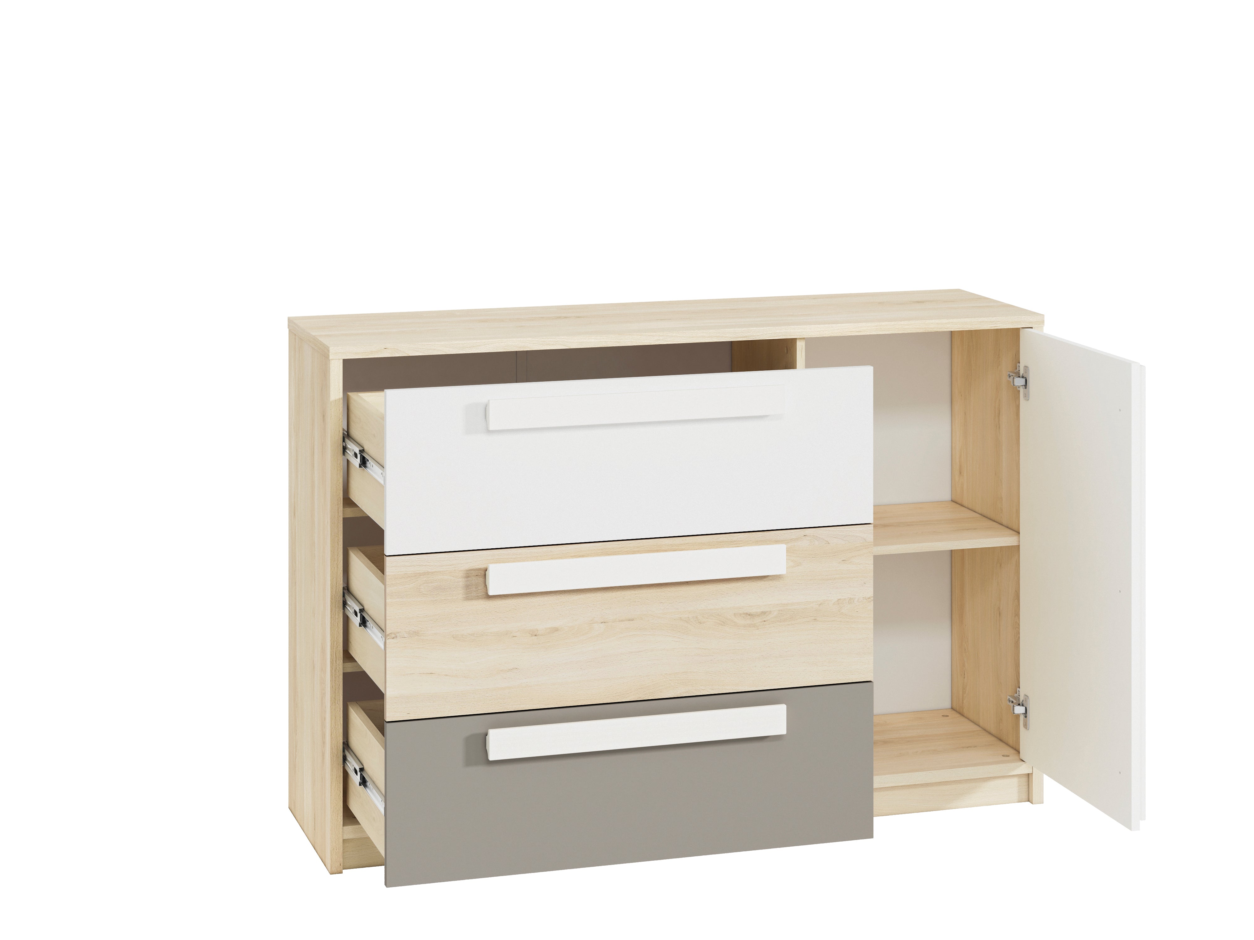 Commode, Buffet, Buffet moderne en Hêtre Fjord et Blanc avec tiroirs renforcés - Design élégant et rangement optimisé - Decora Home