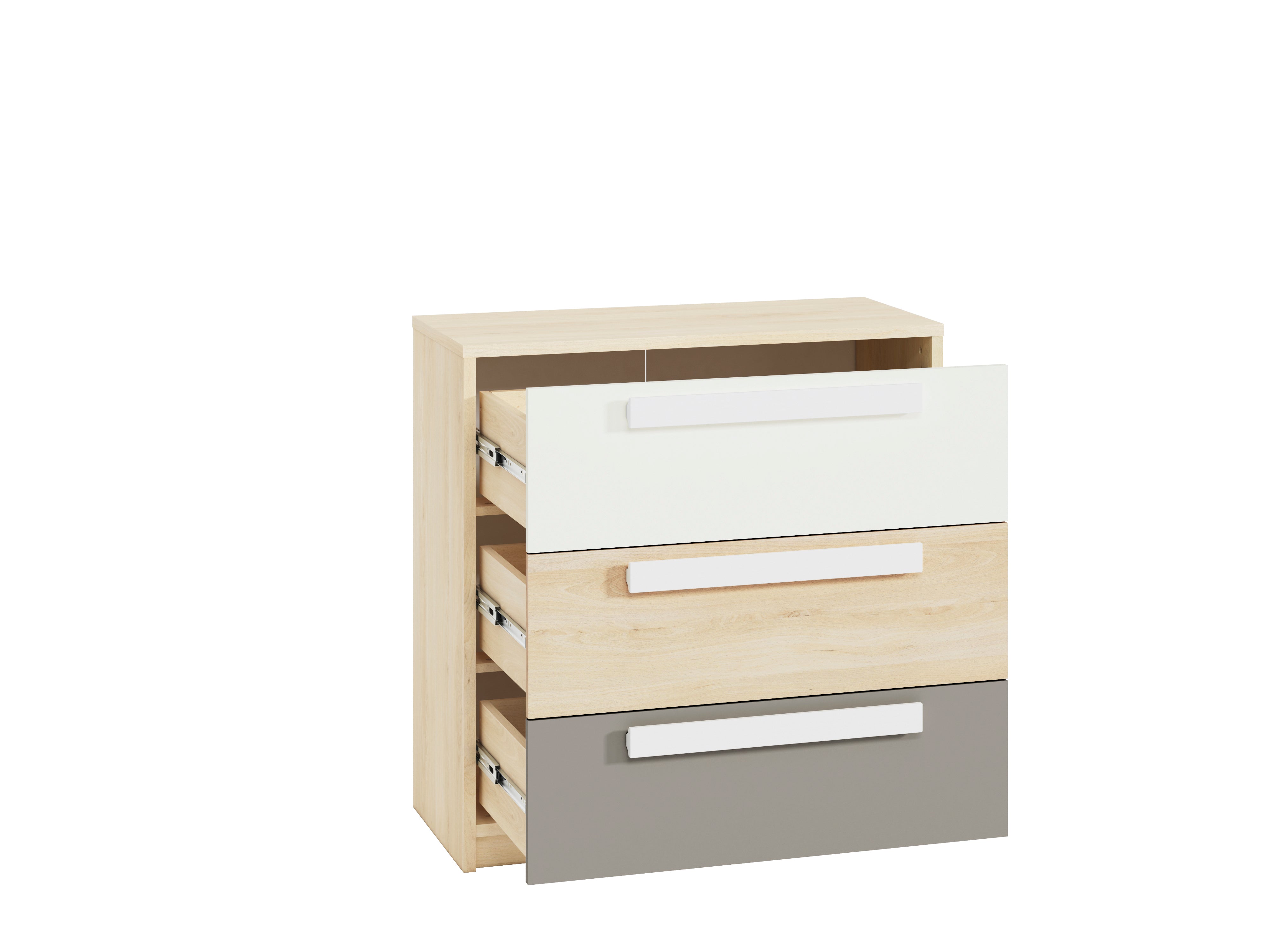 Commode, Buffet, Buffet moderne en Hêtre Fjord et Blanc avec tiroirs renforcés - Design élégant et pratique pour un rangement optimisé - Decora Home