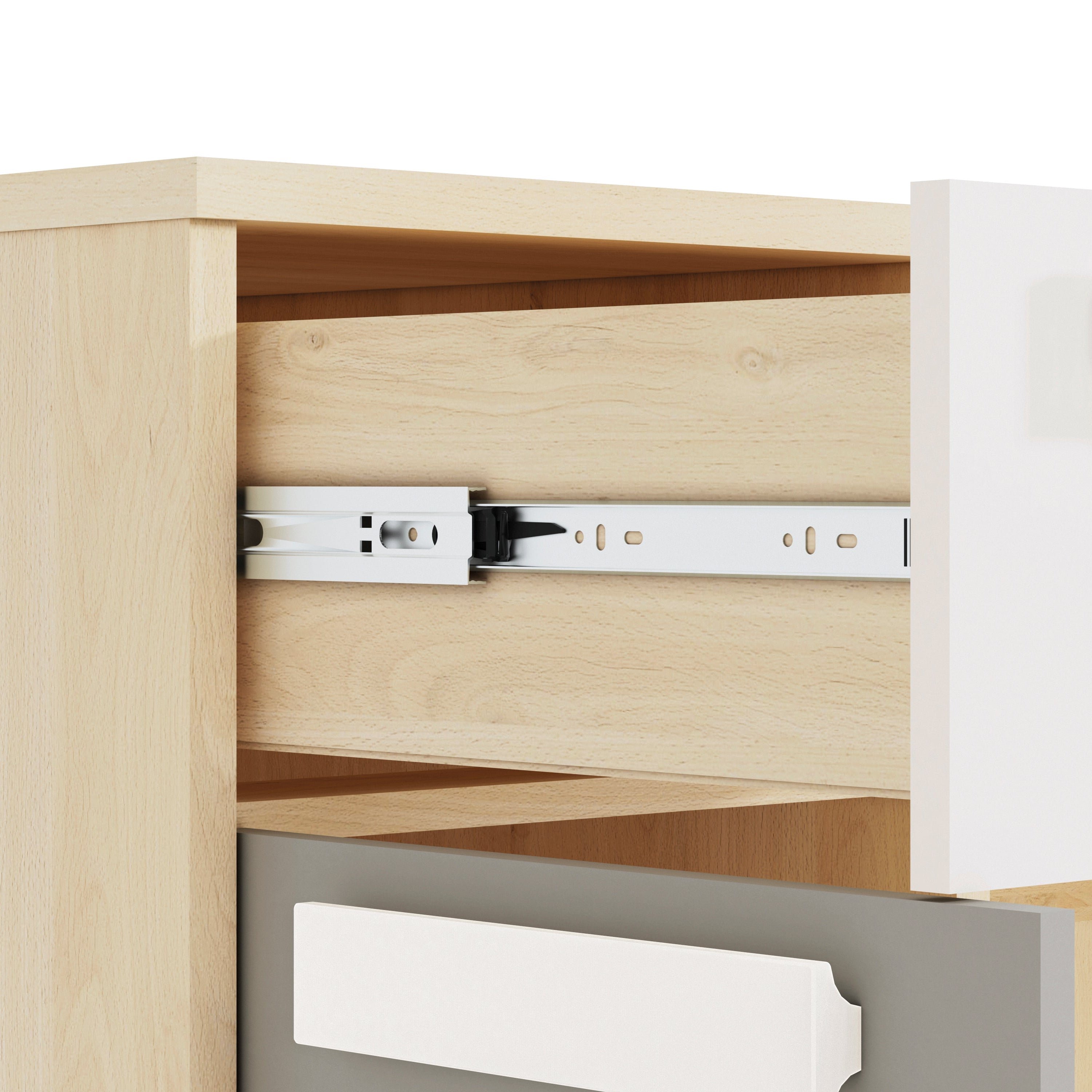 Bureau moderne Hêtre Fjord + Blanc, design élégant avec bordure ABS et finition résistante - Decora Home