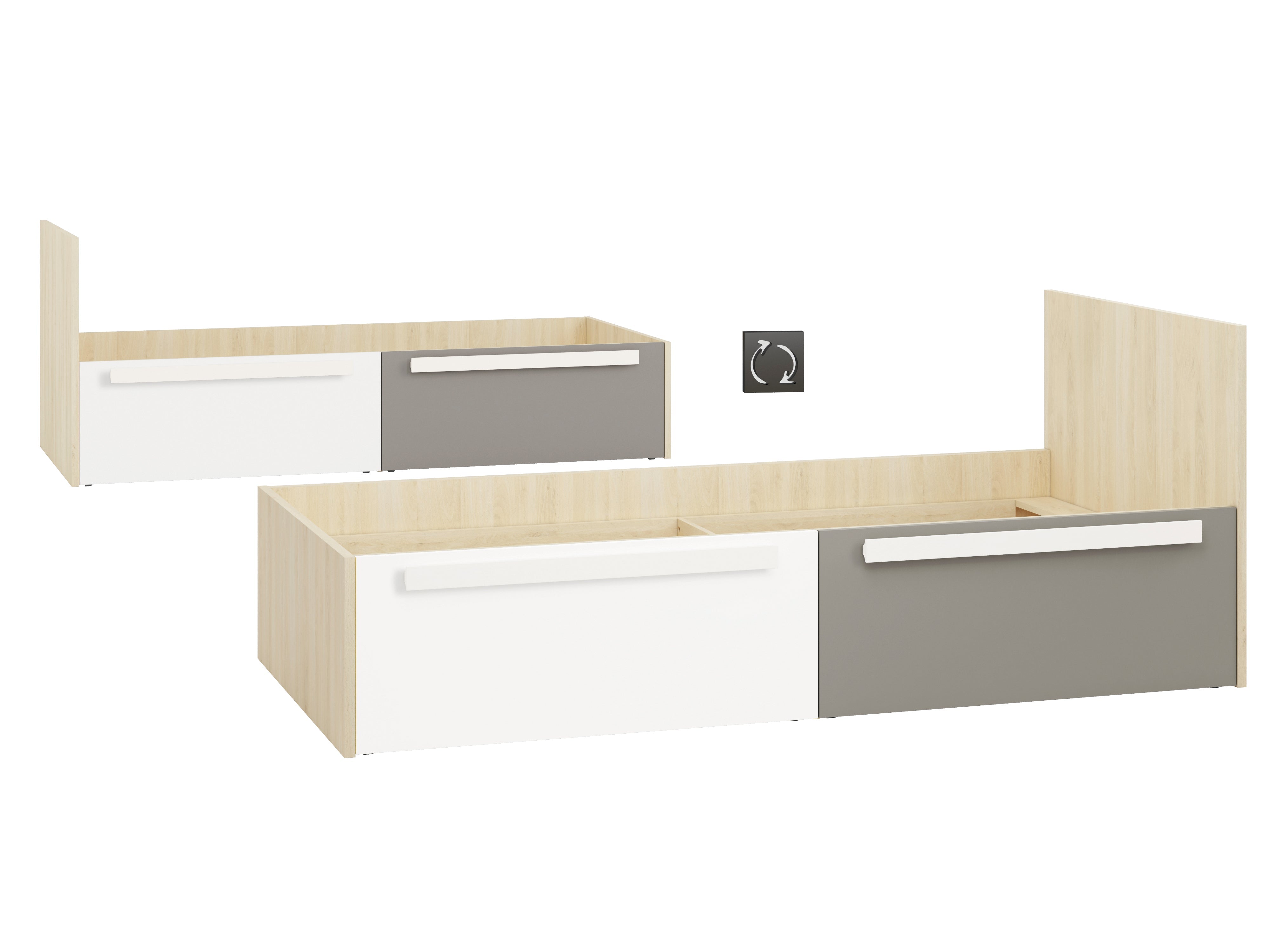 Lit contemporain Hêtre Fjord + Blanc, cadre solide avec bordure ABS et finition résistante - Decora Home