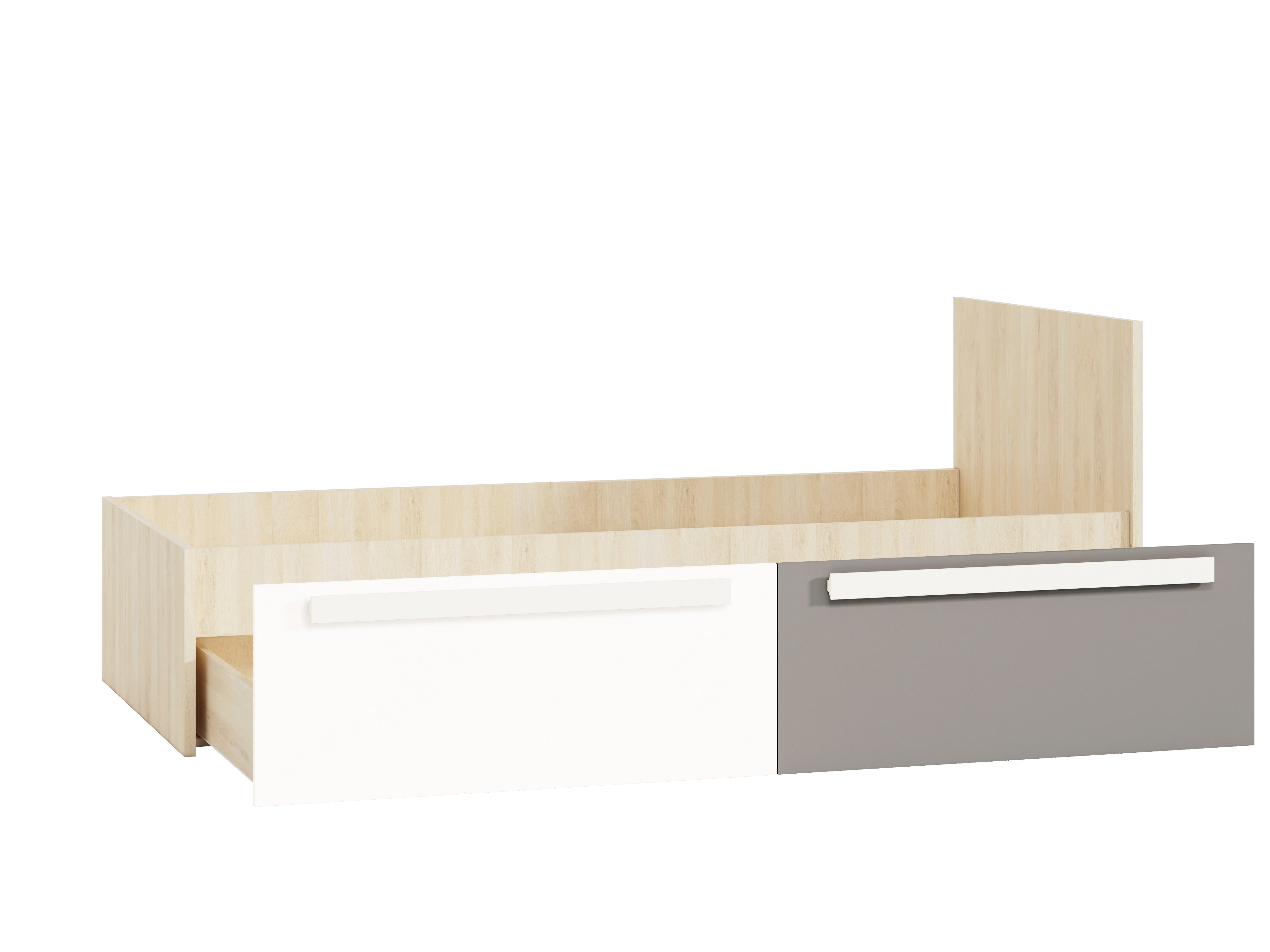 Lit contemporain Hêtre Fjord + Blanc, cadre solide avec bordure ABS et finition résistante - Decora Home