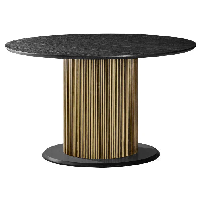 Table à manger ronde avec finition mate, piétement en métal doré et base en bois noirci Decora Home