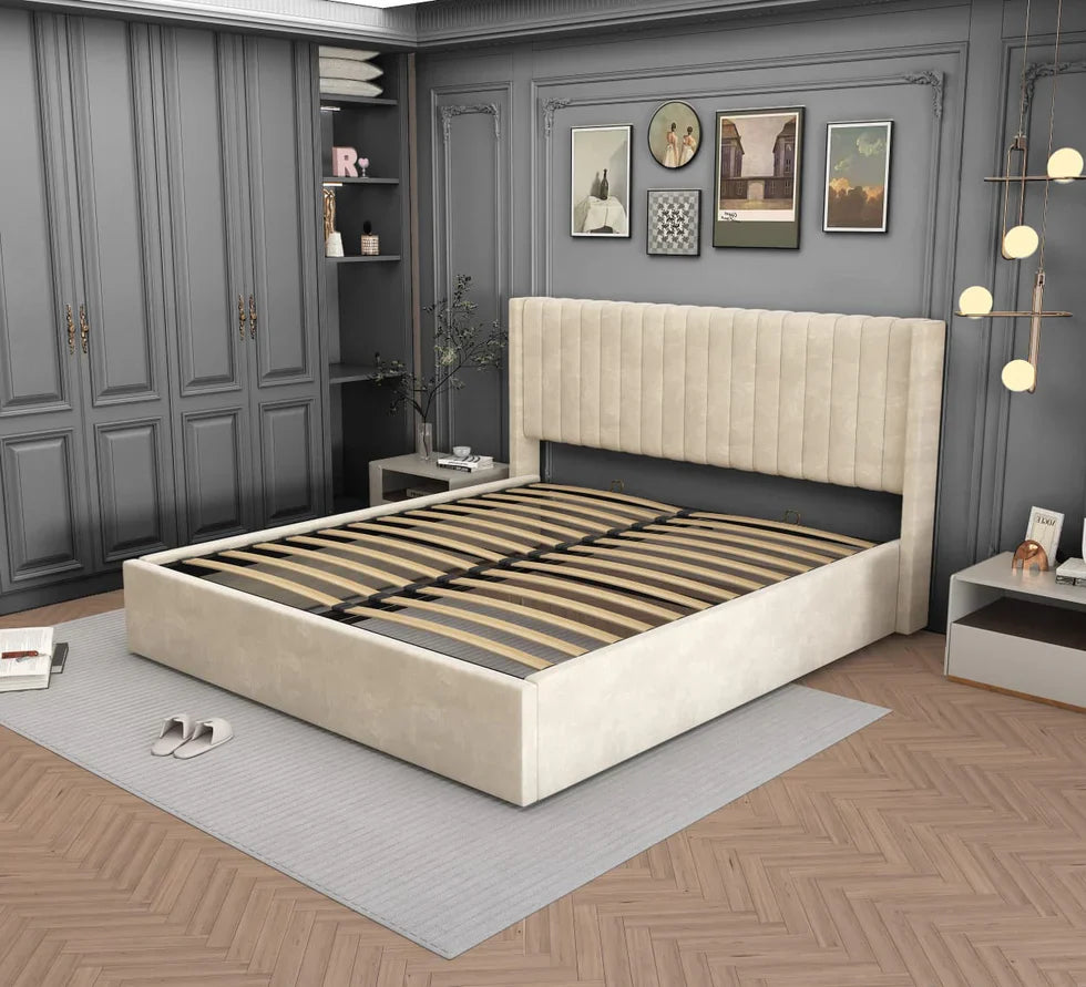 Lit Double Coffre AMÉLIA en Velours – Élégance, Confort et Rangement - Decora Home