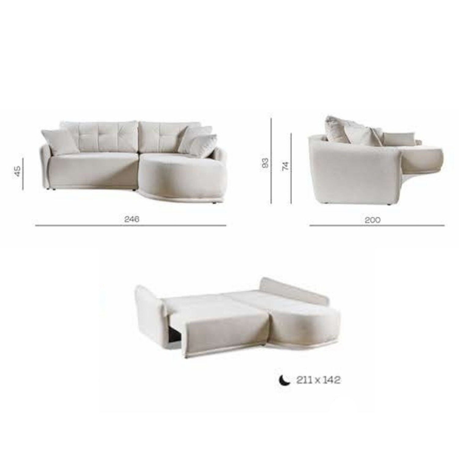 Canapé d’angle extensible avec rangement – 246 cm – Côté droit – Beige