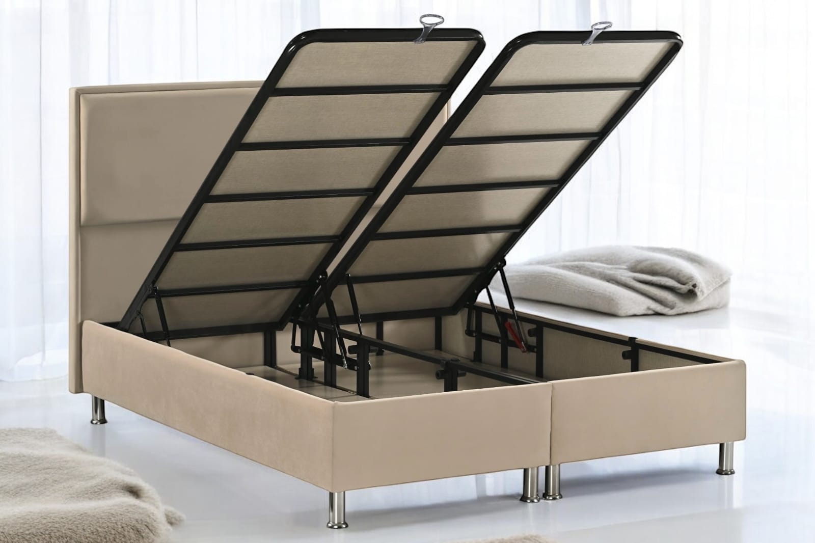 Lit coffre 160x200 en velours – Design moderne avec rangement intégré - Decora Home