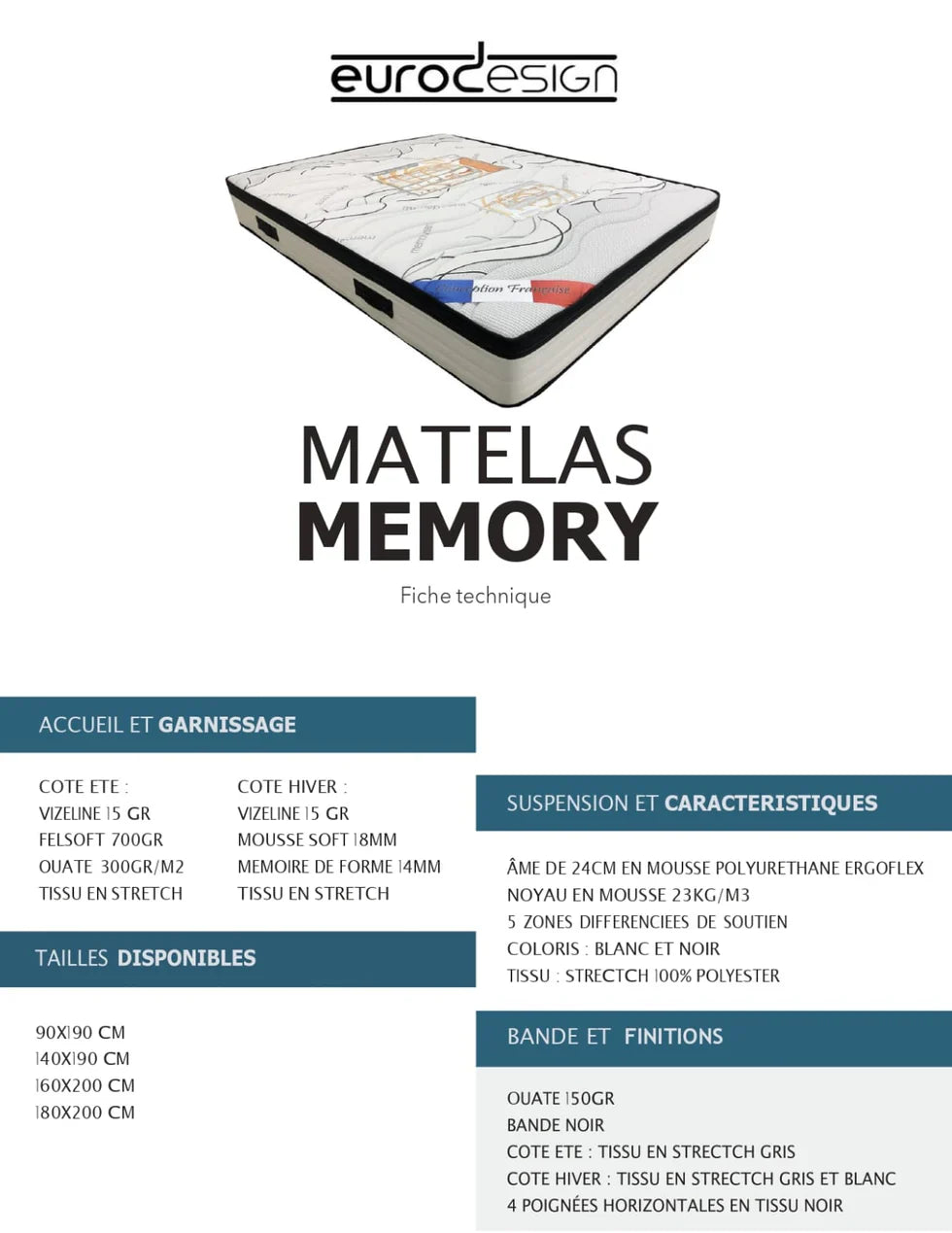 Matelas MEMORY – Mousse à Mémoire de Forme 25 cm | Confort Sur-Mesure pour un Sommeil Réparateur - Decora Home