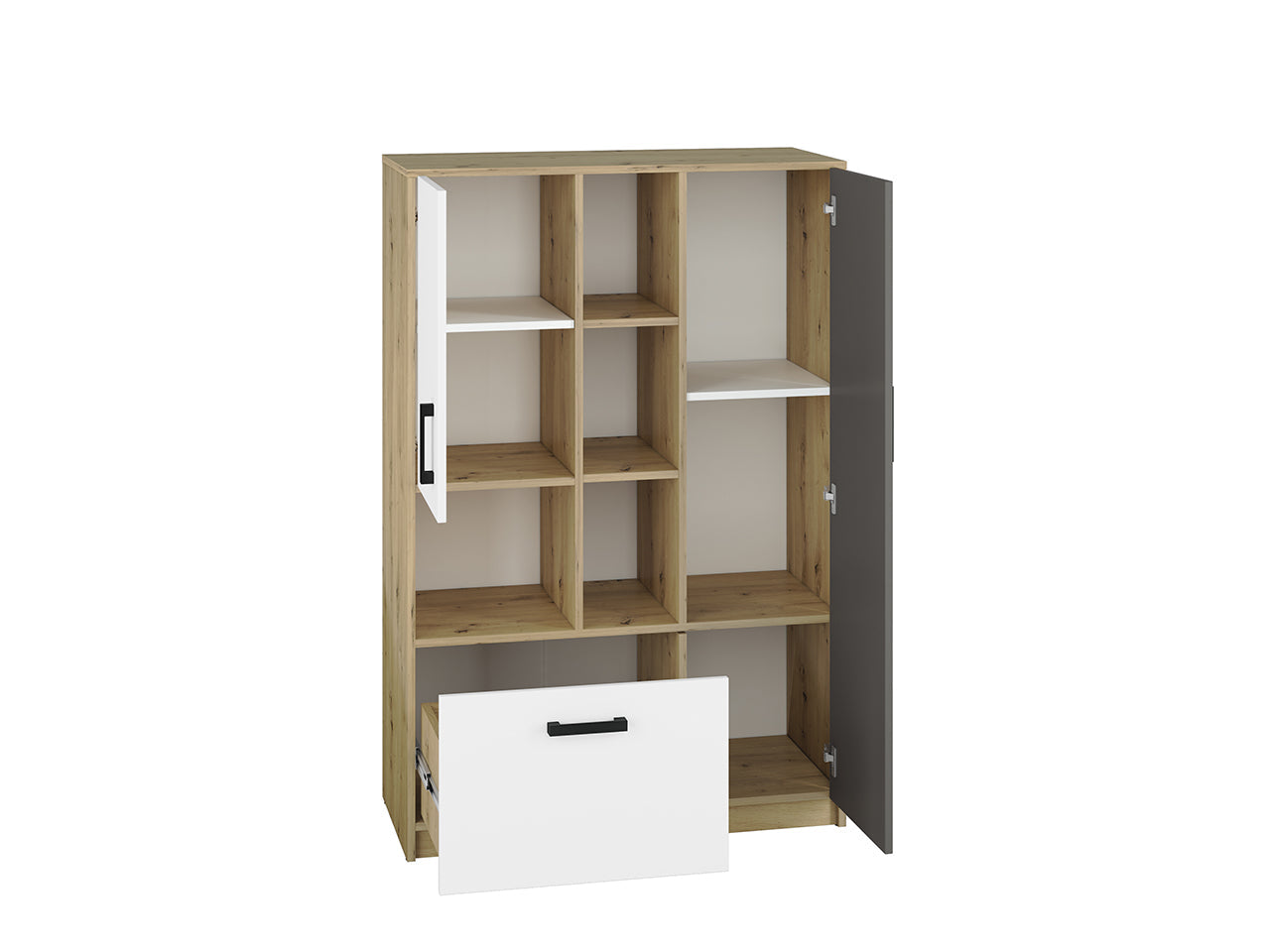 Étagère Murale Moderne en Chêne Artisan et MDF Blanc + Anthracite avec Bordure ABS - Decora Home