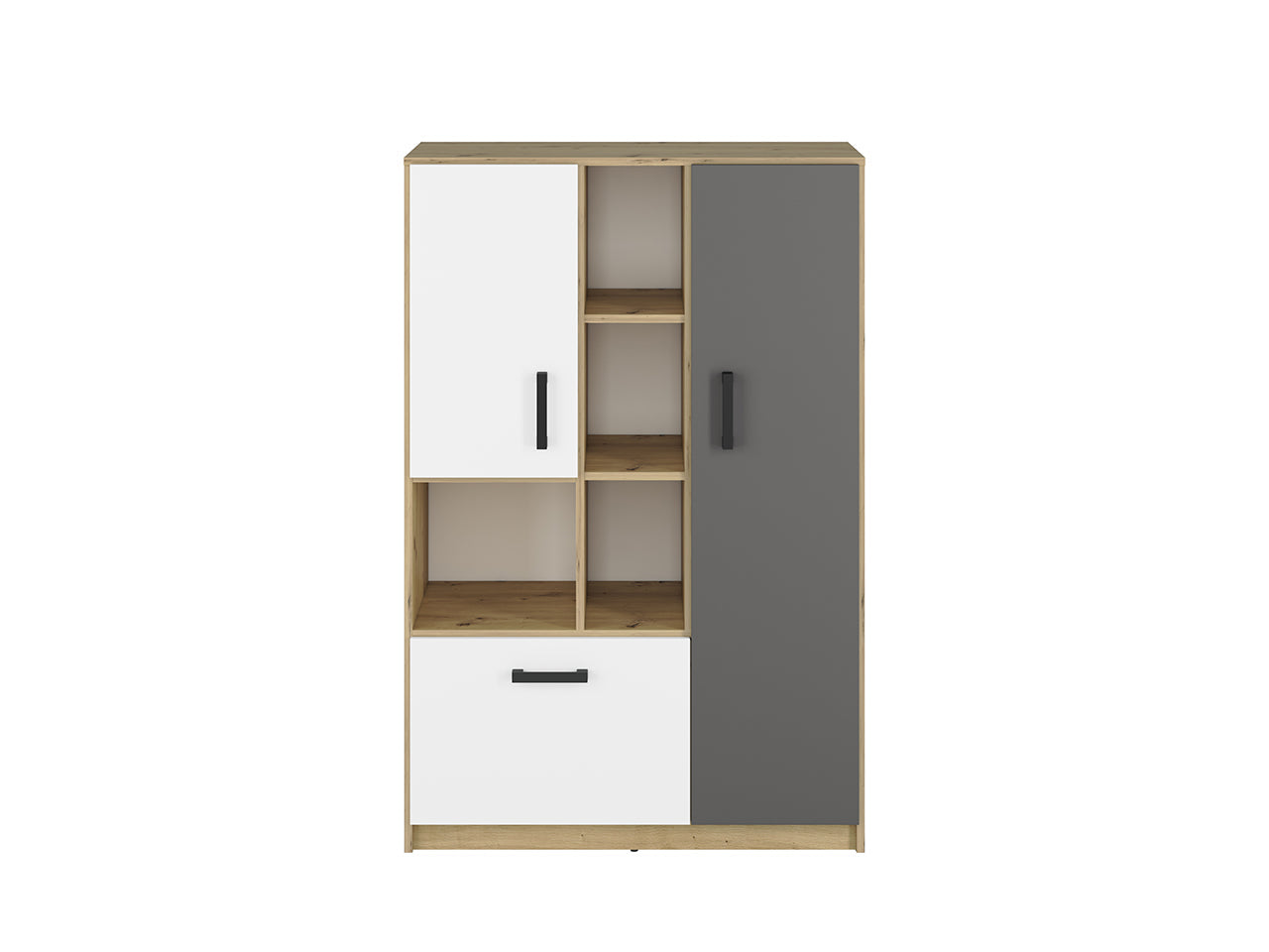 Étagère Murale Moderne en Chêne Artisan et MDF Blanc + Anthracite avec Bordure ABS - Decora Home