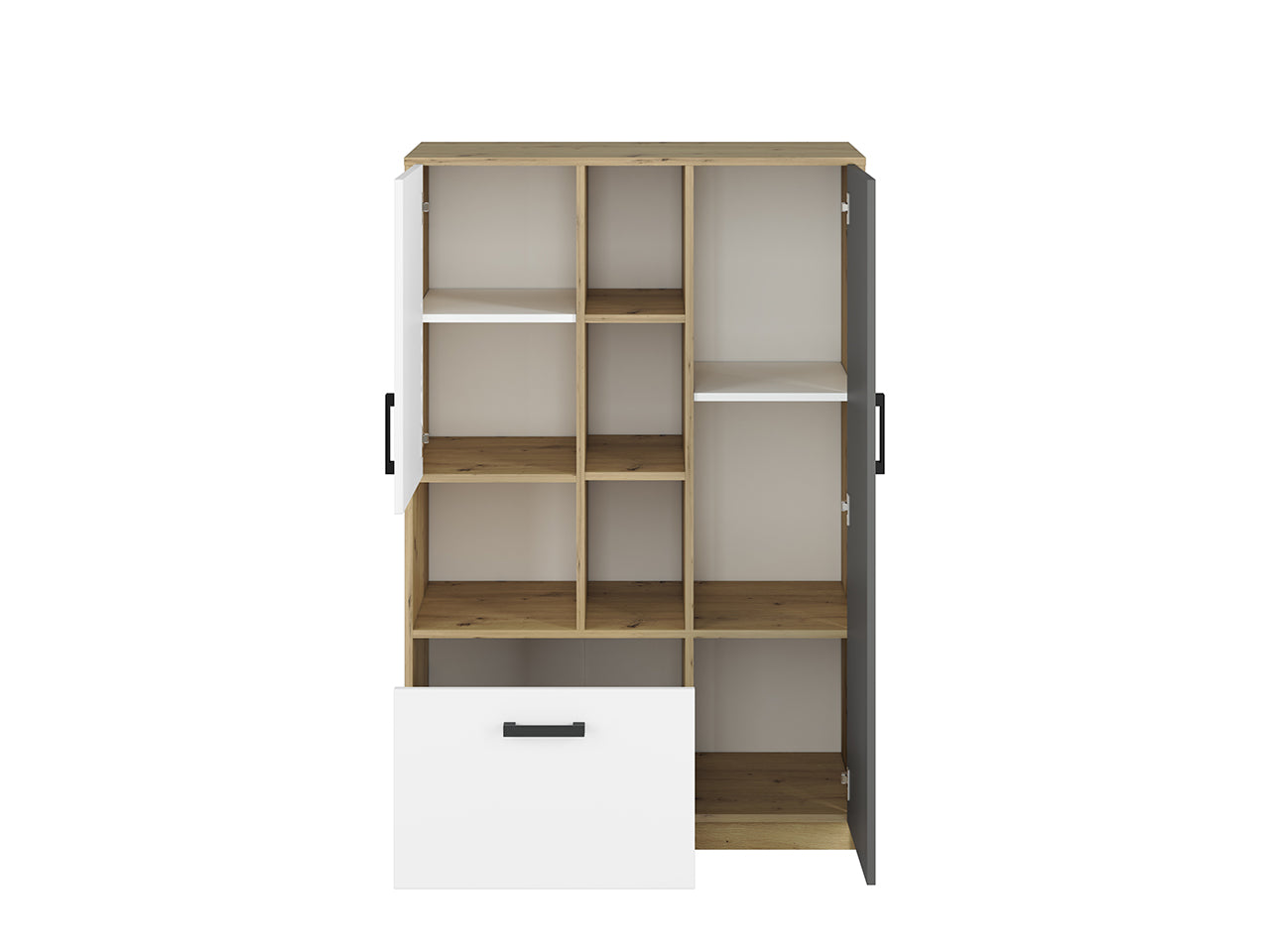Étagère Murale Moderne en Chêne Artisan et MDF Blanc + Anthracite avec Bordure ABS - Decora Home