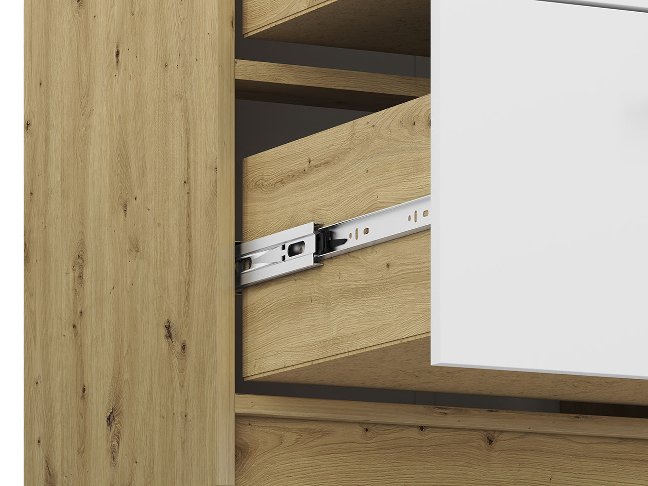 Commode, Buffet, Buffet Moderne en Chêne Artisan et MDF Blanc + Anthracite avec Bordures ABS - Decora Home